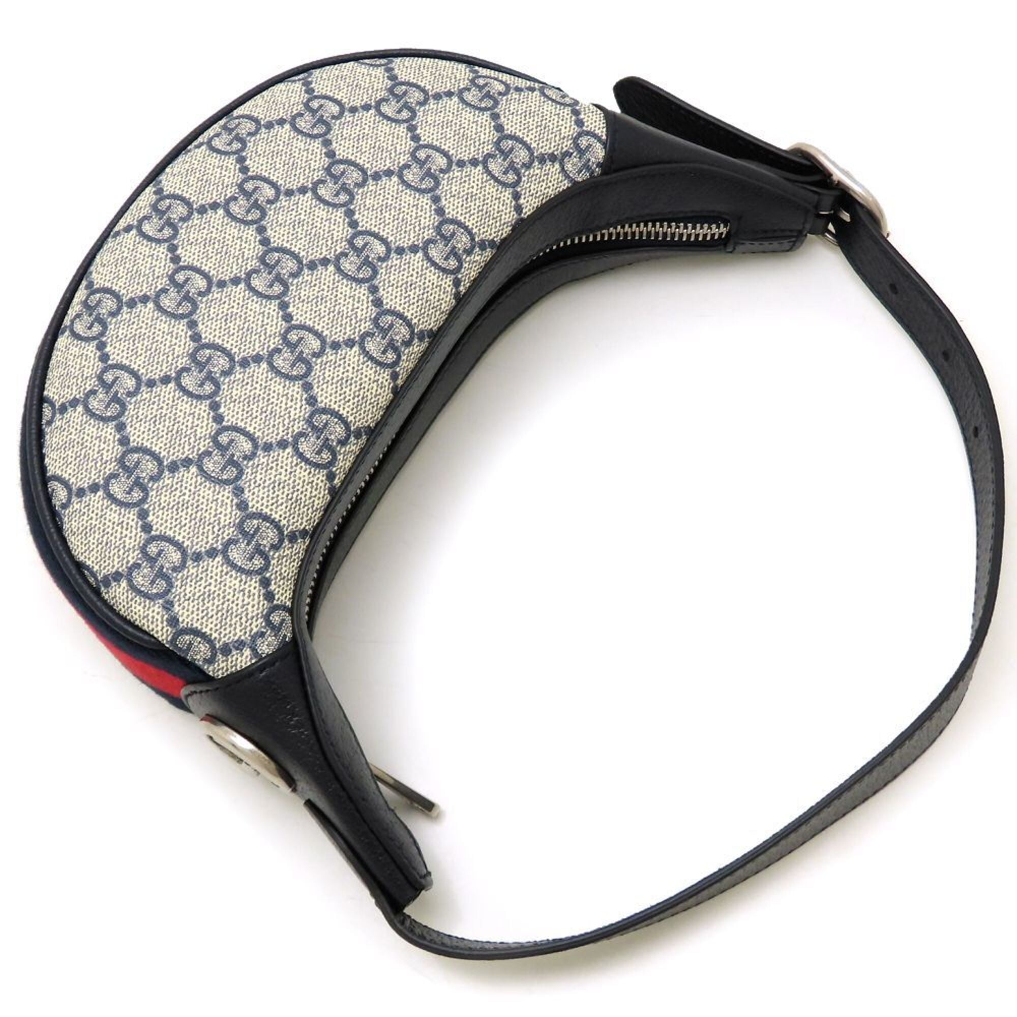 Gucci Beige Navy Gg Supreme Canvas Leather Handbag Pouch (Pre-Owned)