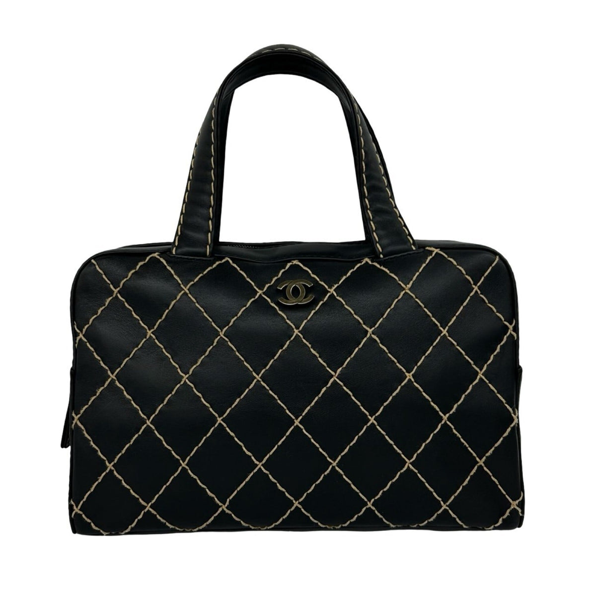 Chanel Black Leather Boston Bag Handbag (Pre-Owned)