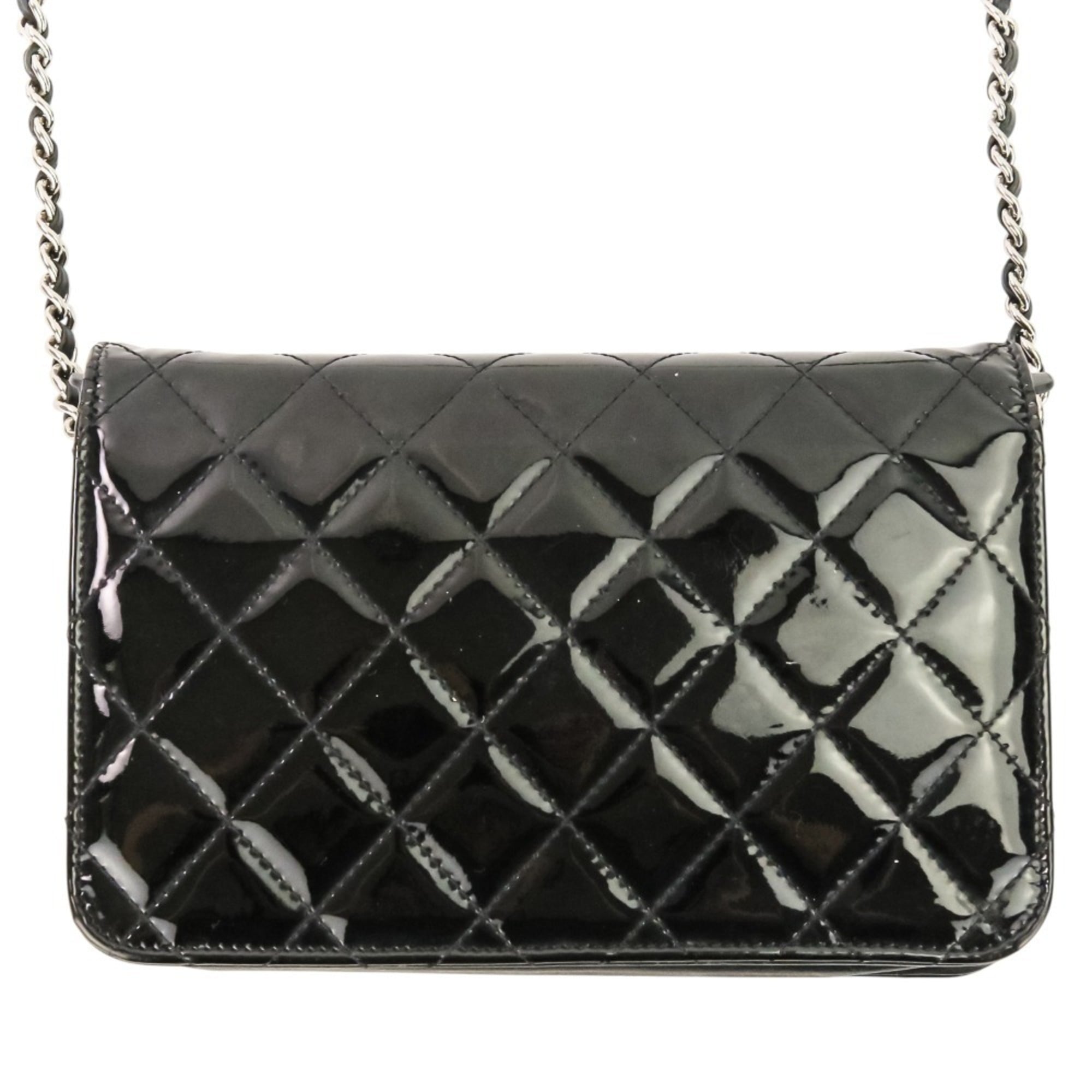 Chanel Matelasse Black Patent Leather Chain/Shoulder Wallet (Pre-Owned)
