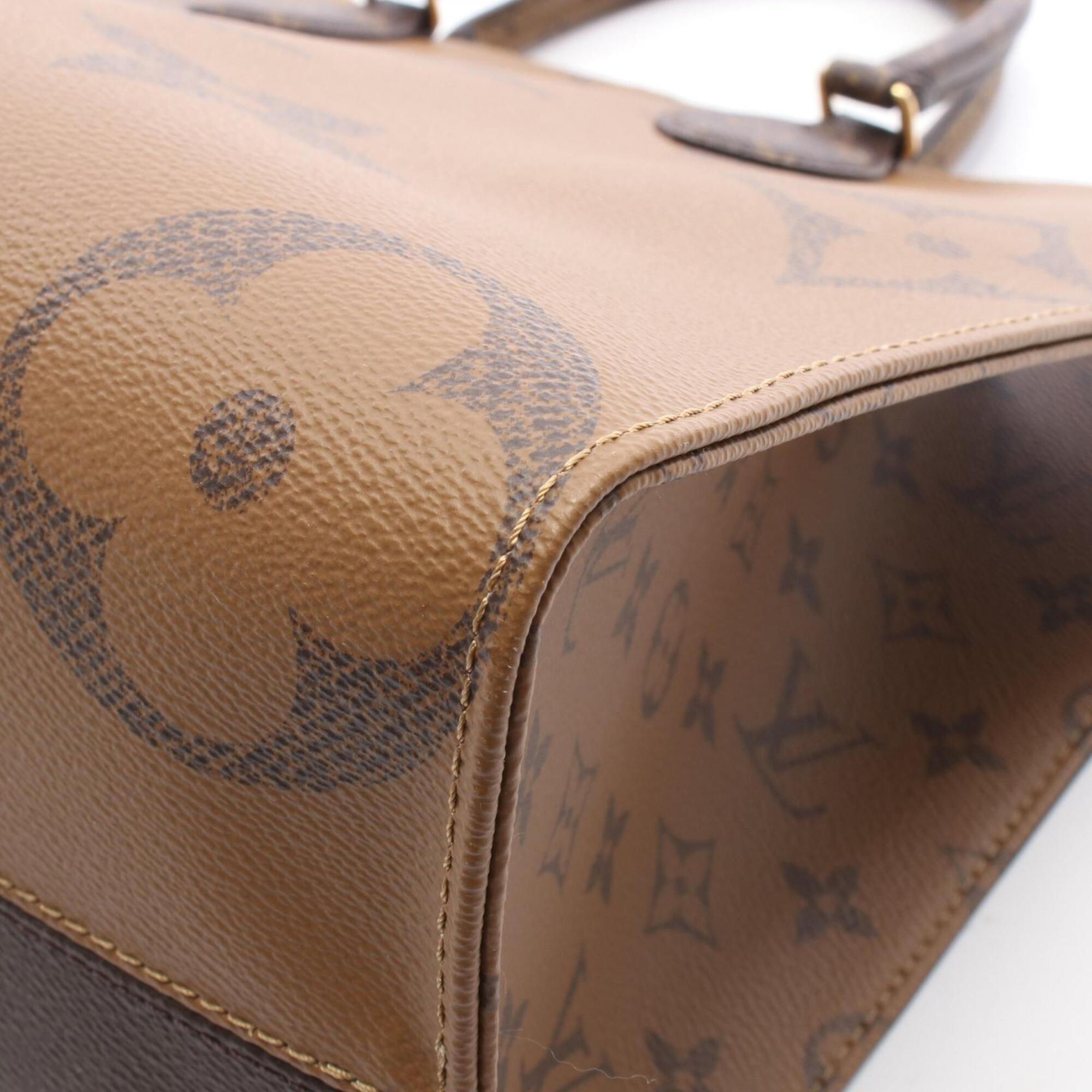 Louis Vuitton Beige Brown Monogram Coated Canvas Leather Handbag Tote Bag (Pre-Owned)