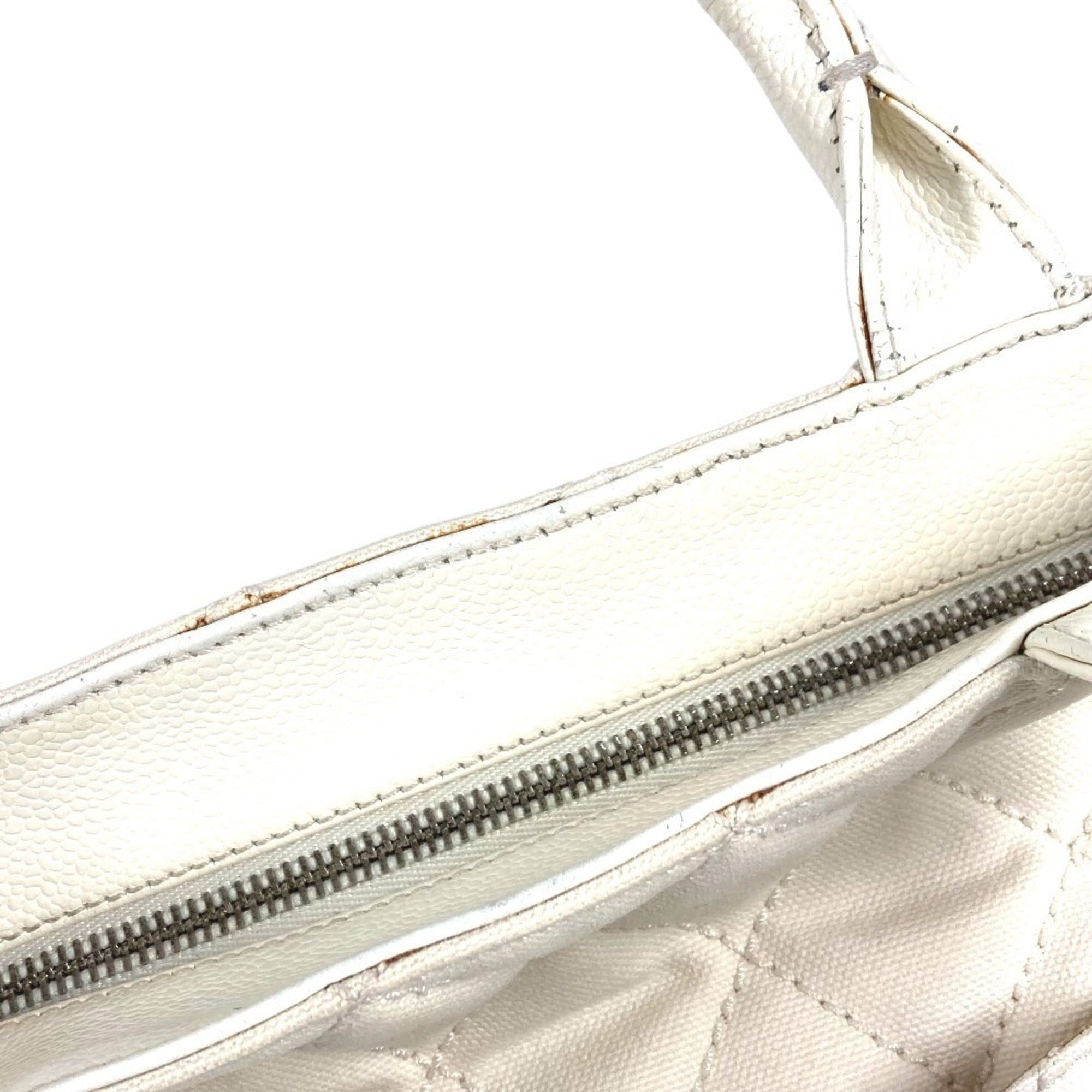 Chanel White Leather Canvas Shoulder Bag Tote Bag (Pre-Owned)