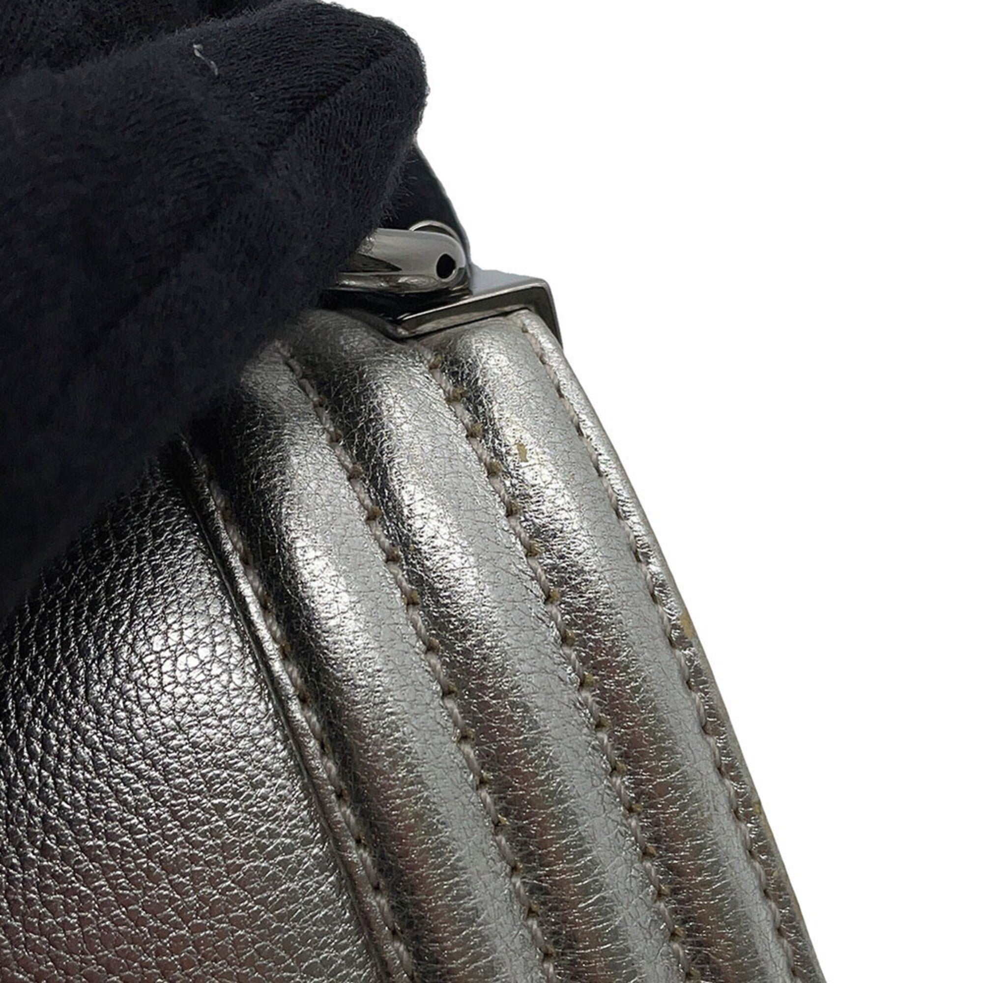 Chanel Boy Chanel Black Silver Leather Handbag Shoulder Bag (Pre-Owned)