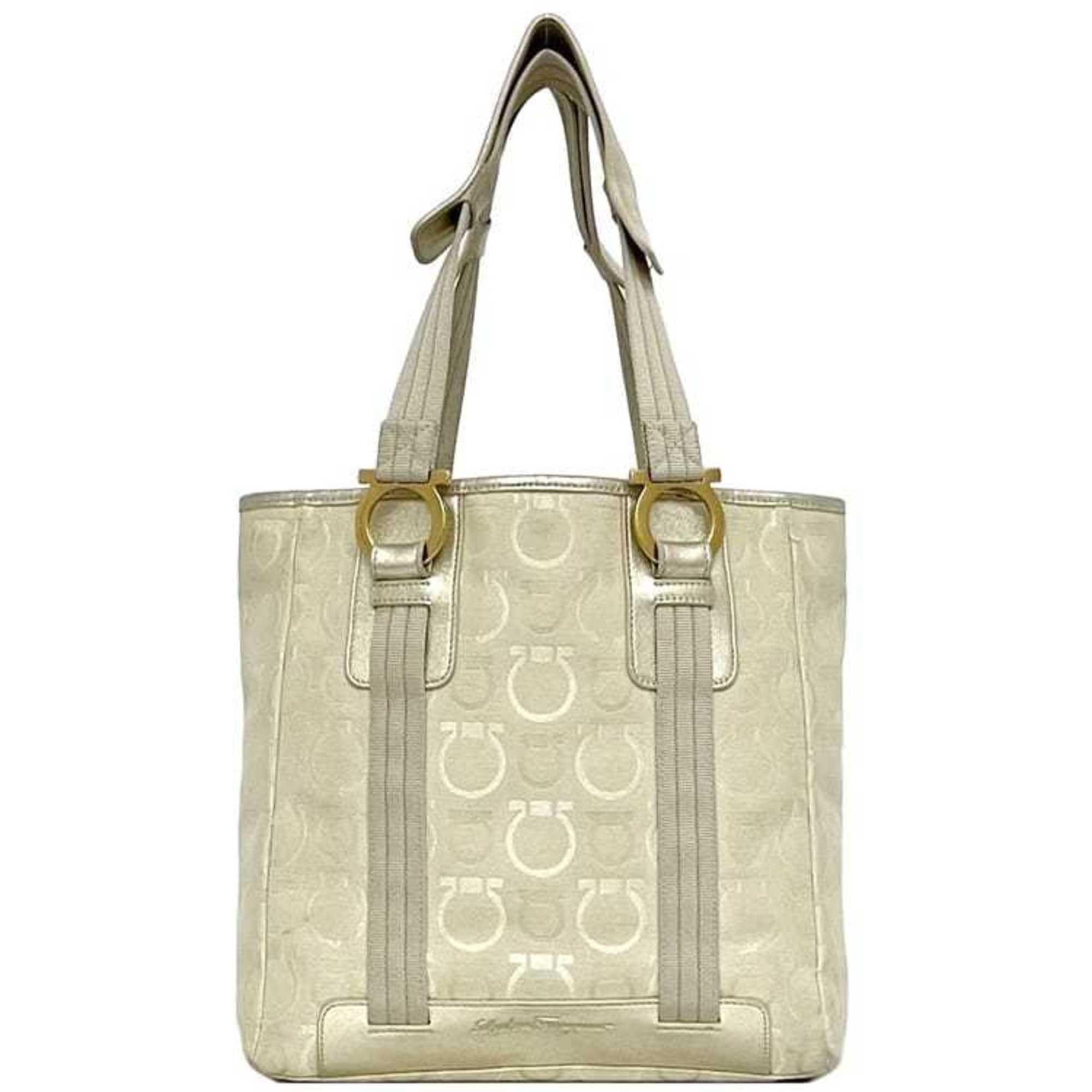 Salvatore Ferragamo Beige Canvas Leather Tote Bag (Pre-Owned)