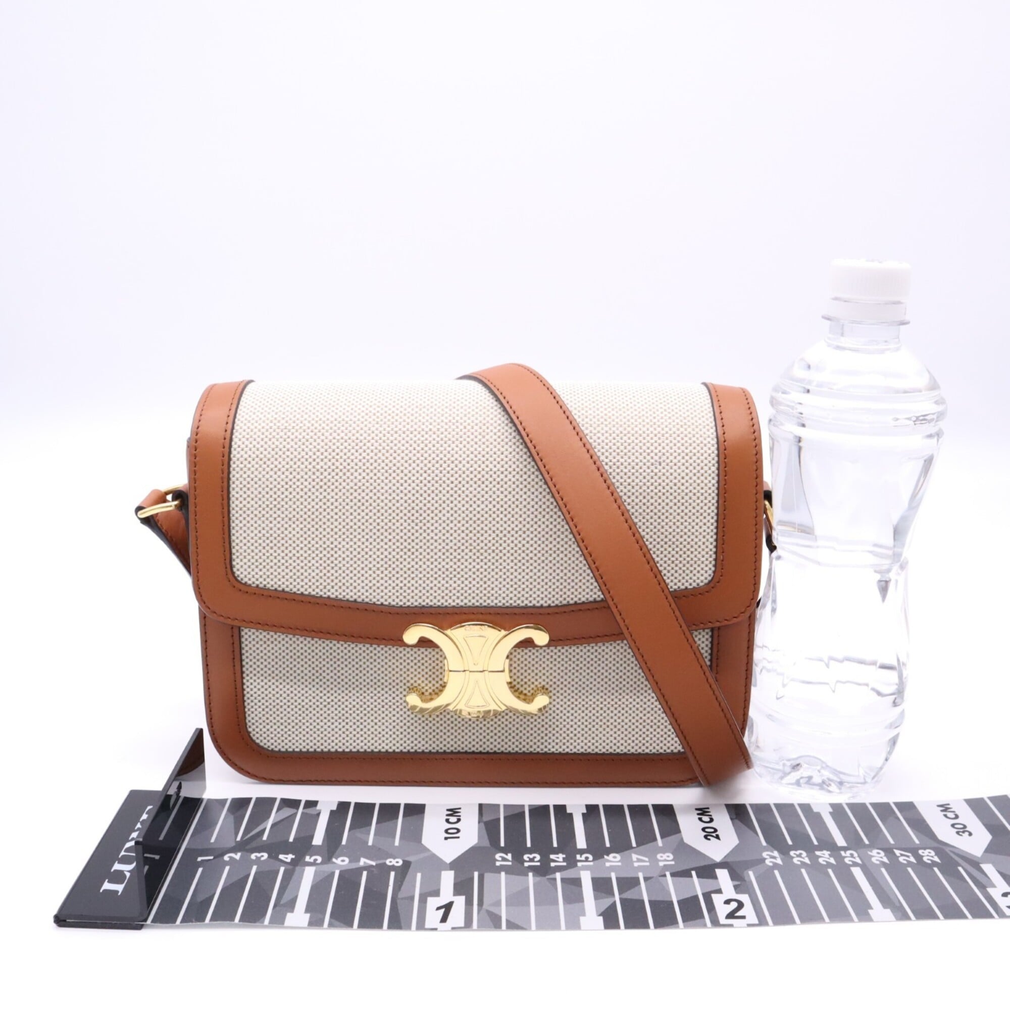 Celine Beige Brown Canvas Leather Shoulder Bag (Pre-Owned)