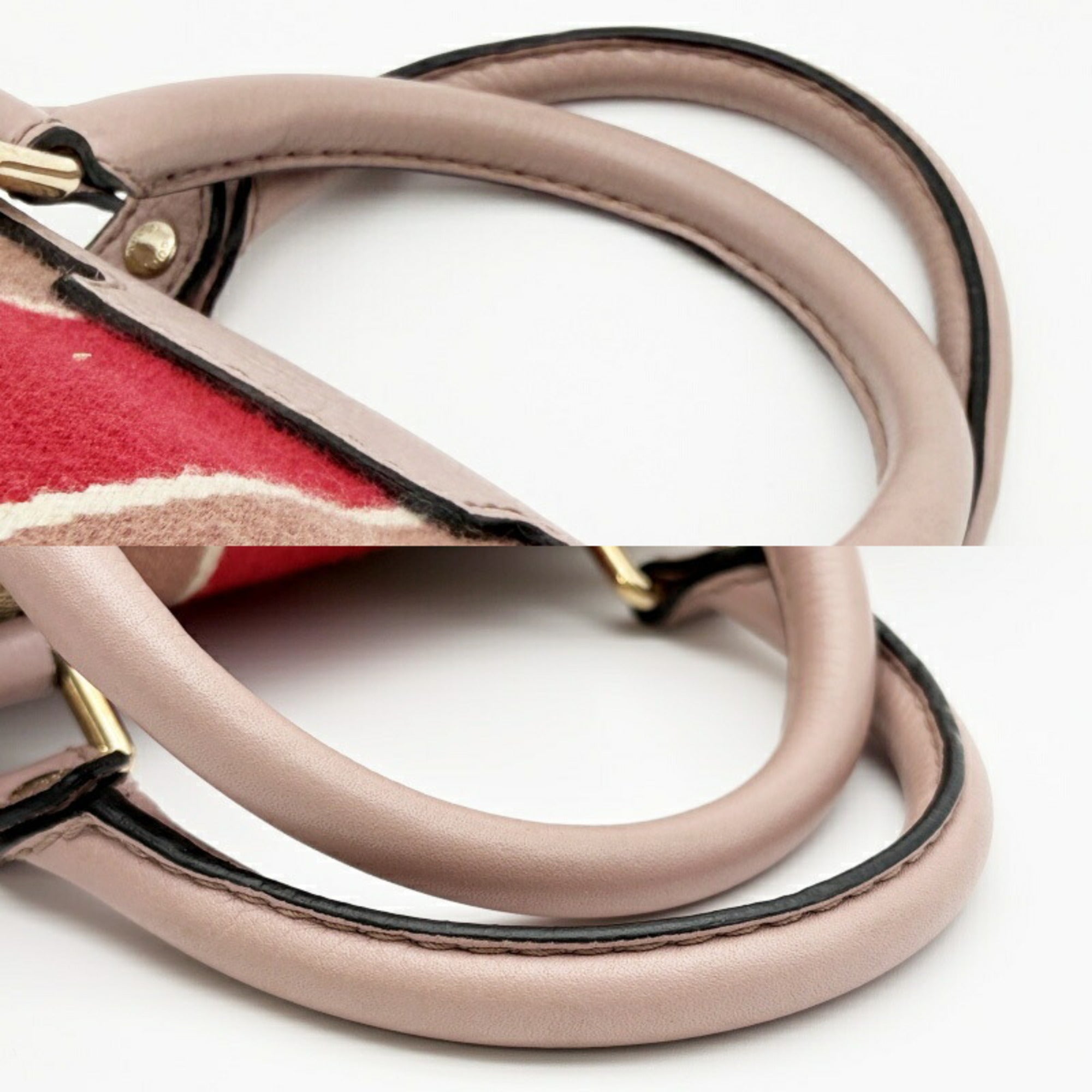 Gucci Sherry Line Beige Pink Canvas Leather Boston Bag (Pre-Owned)