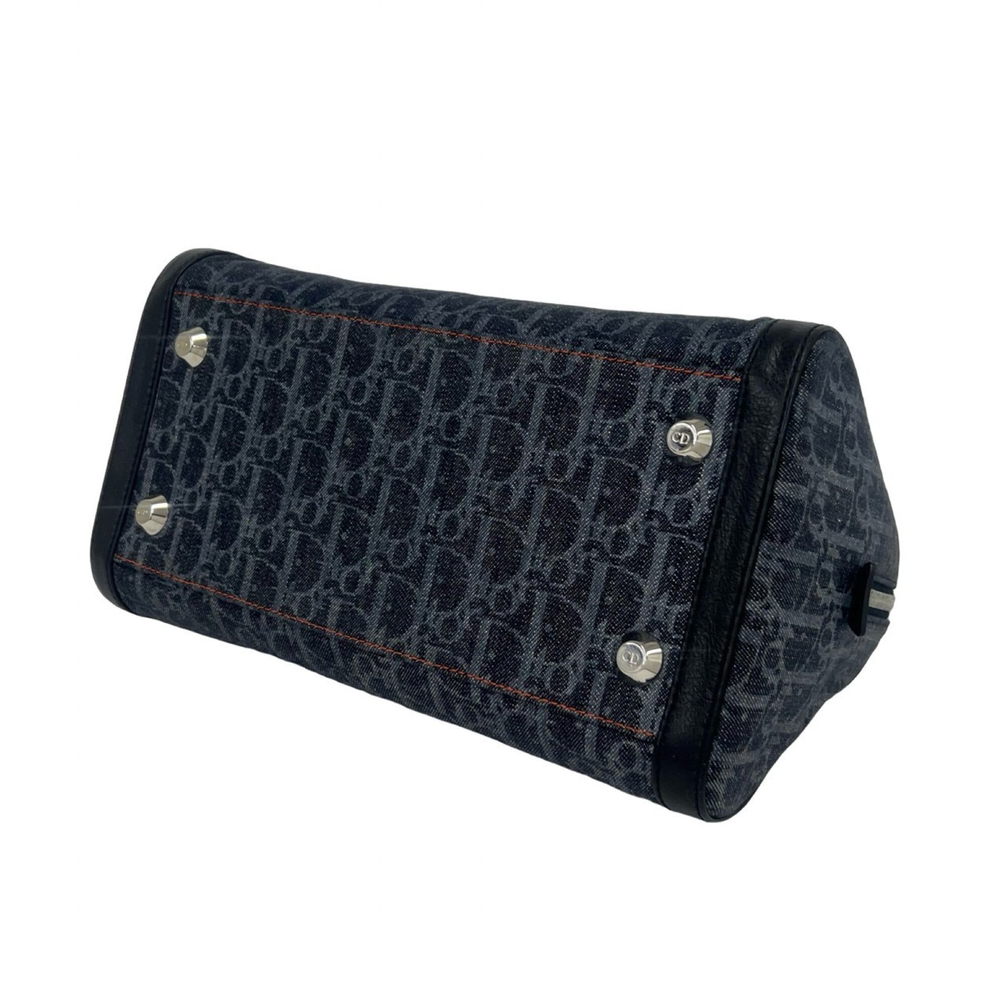 Christian Dior Black Navy Orange Denim Leather Handbag (Pre-Owned)