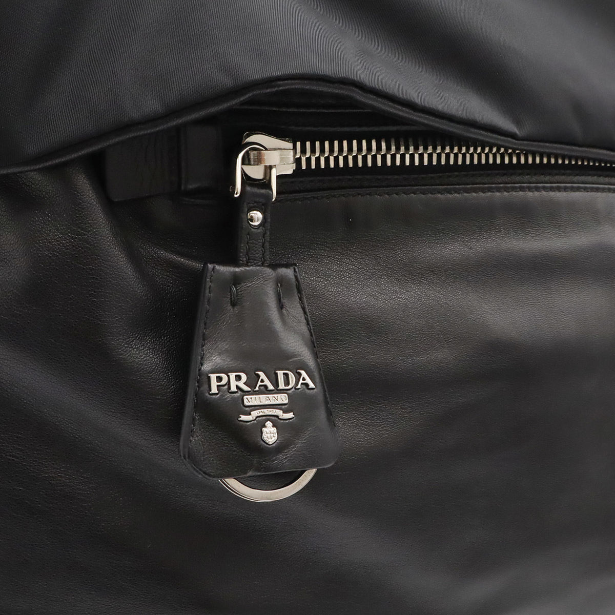 Prada Black Nero Nylon Leather Shoulder Bag Tote Bag (Pre-Owned)