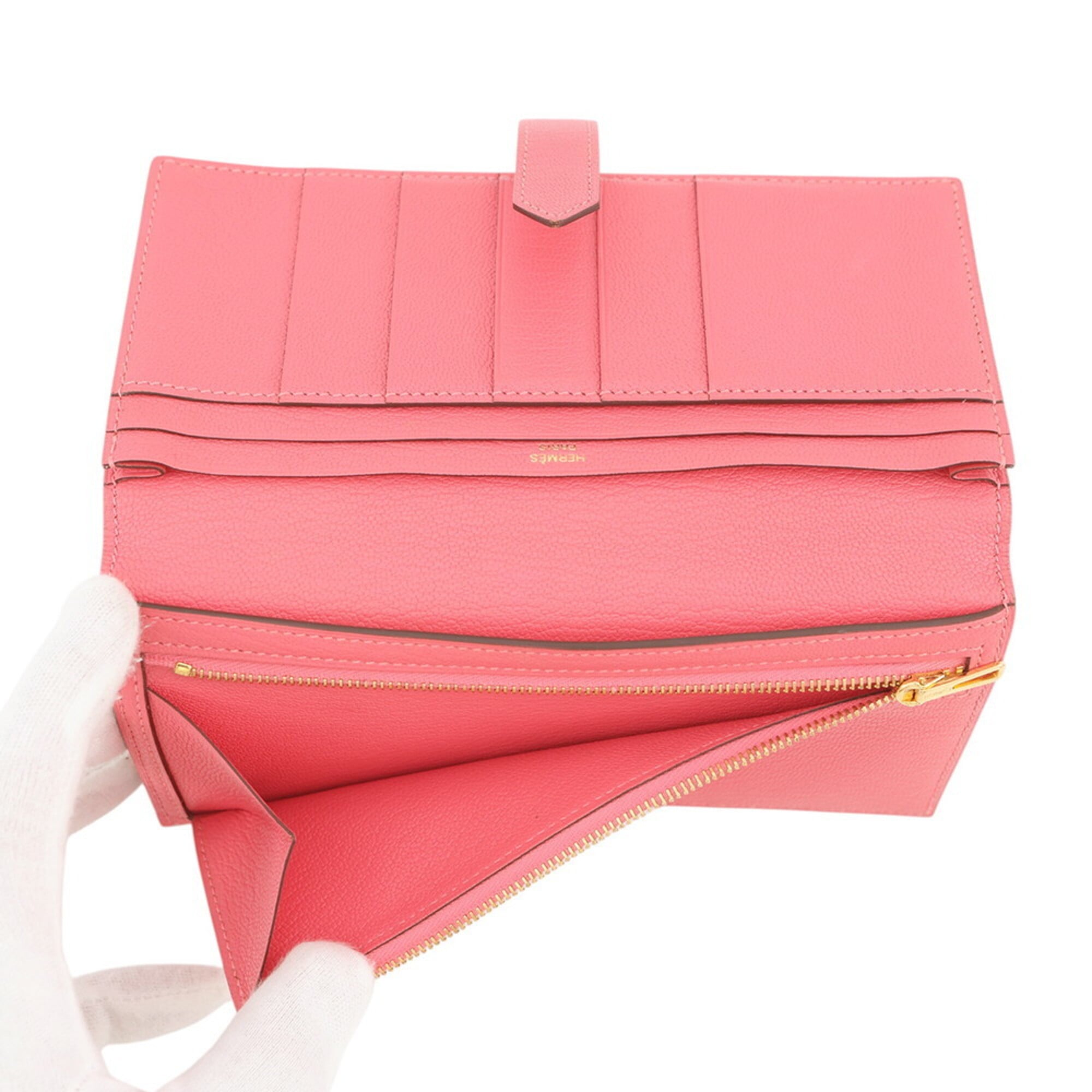 Hermes Pink Chevre Myzore Leather Long Wallet (Bi-Fold) (Pre-Owned)