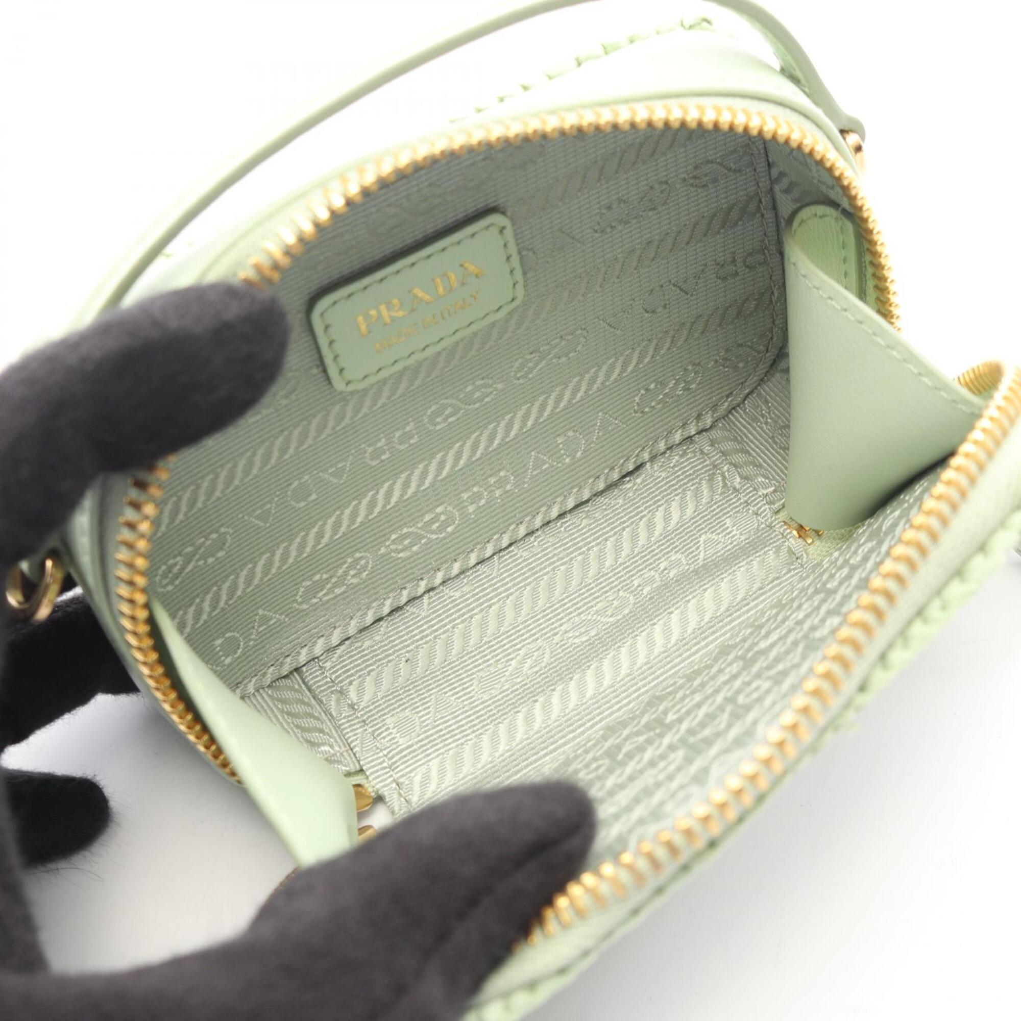 Prada Green Leather Raffia Pouch Shoulder Bag (Pre-Owned)