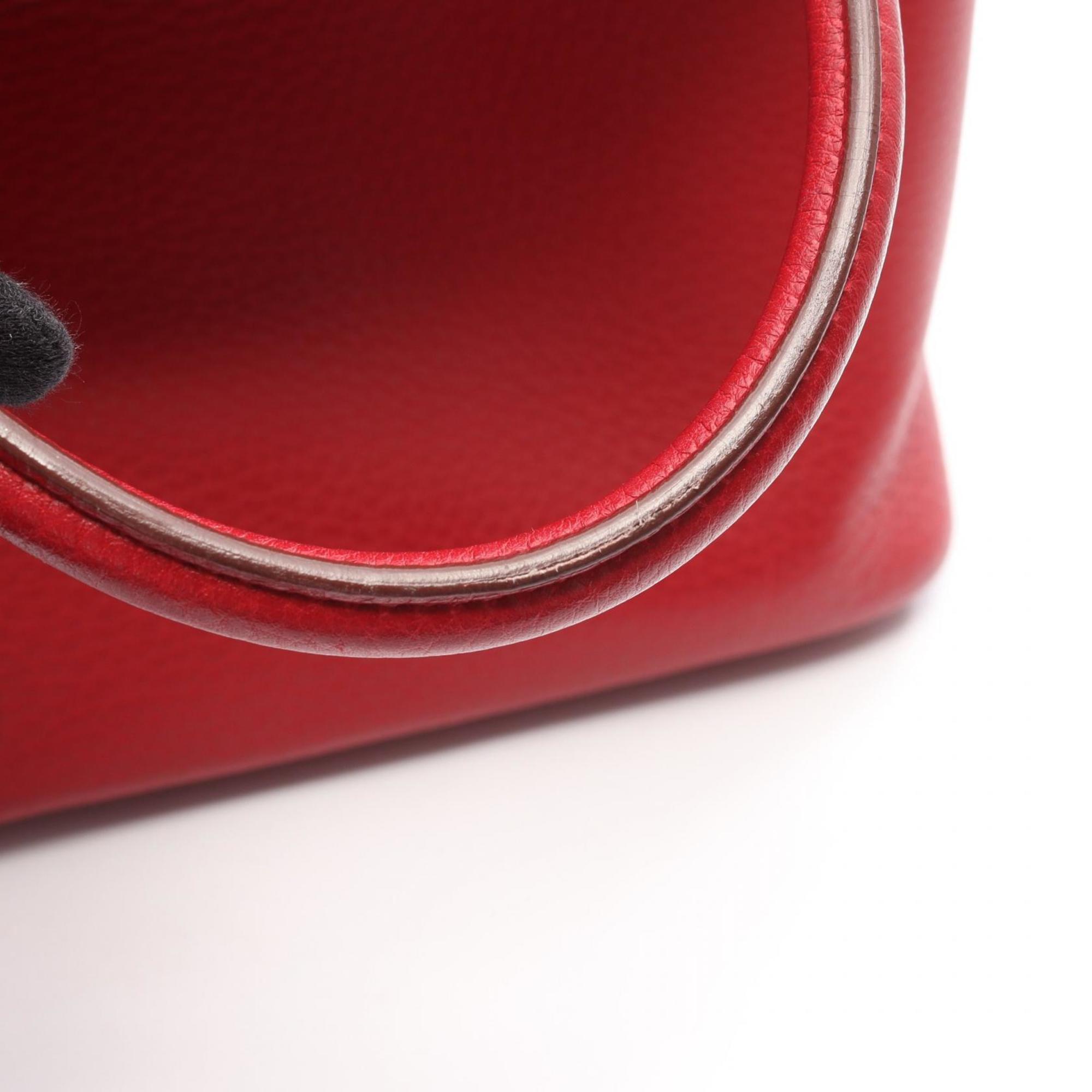 Hermes Red Color Rouge Vif Fjord Leather Handbag (Pre-Owned)