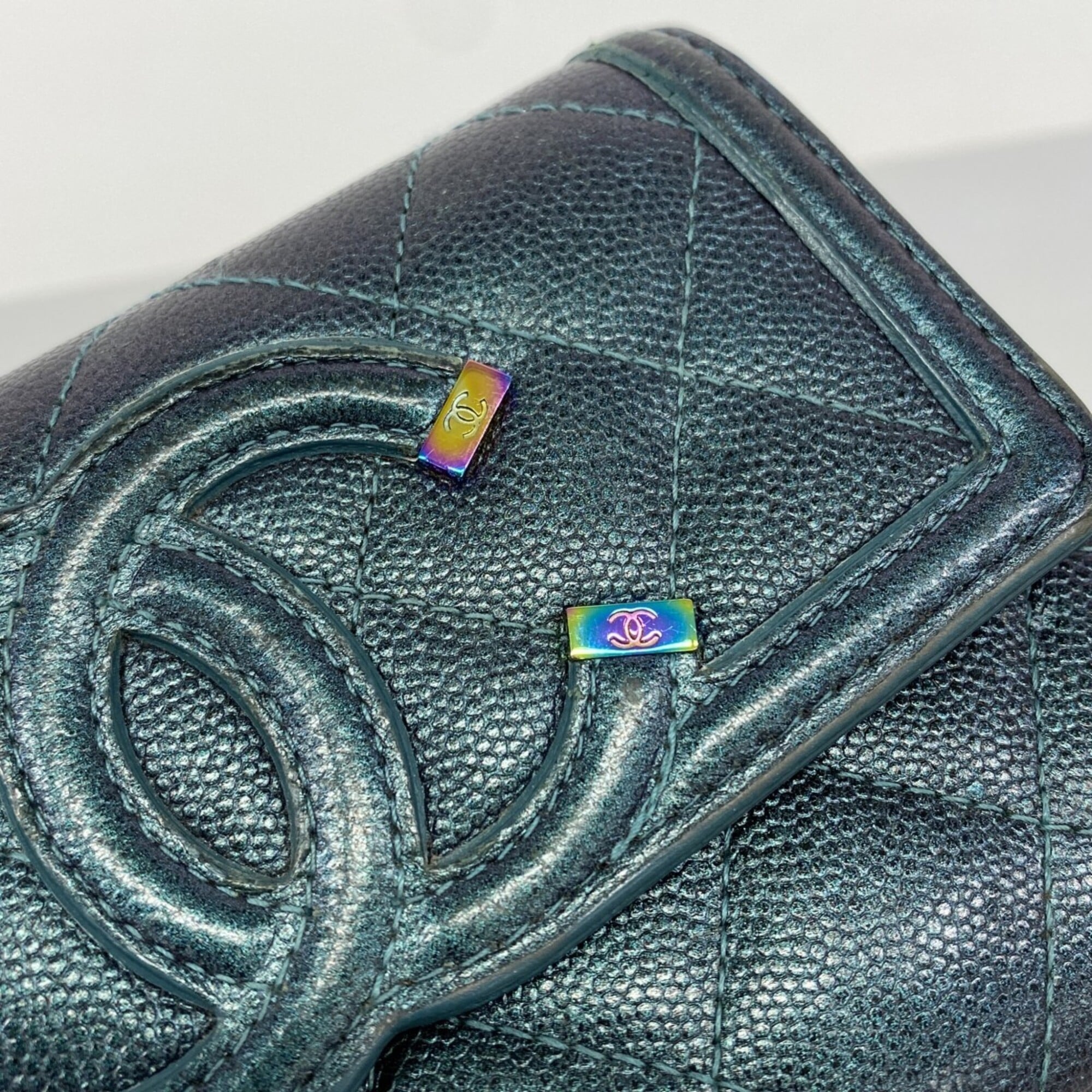Chanel Green Grained Calfskin Wallet (Bi-Fold) (Pre-Owned)
