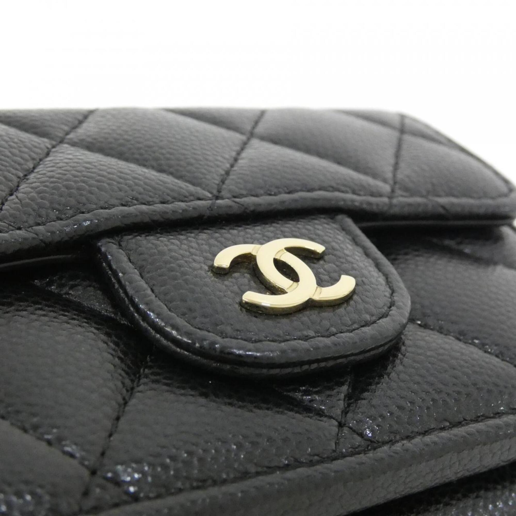Chanel Black Bordeaux Grained Calfskin Wallet (Tri-Fold) (Pre-Owned)