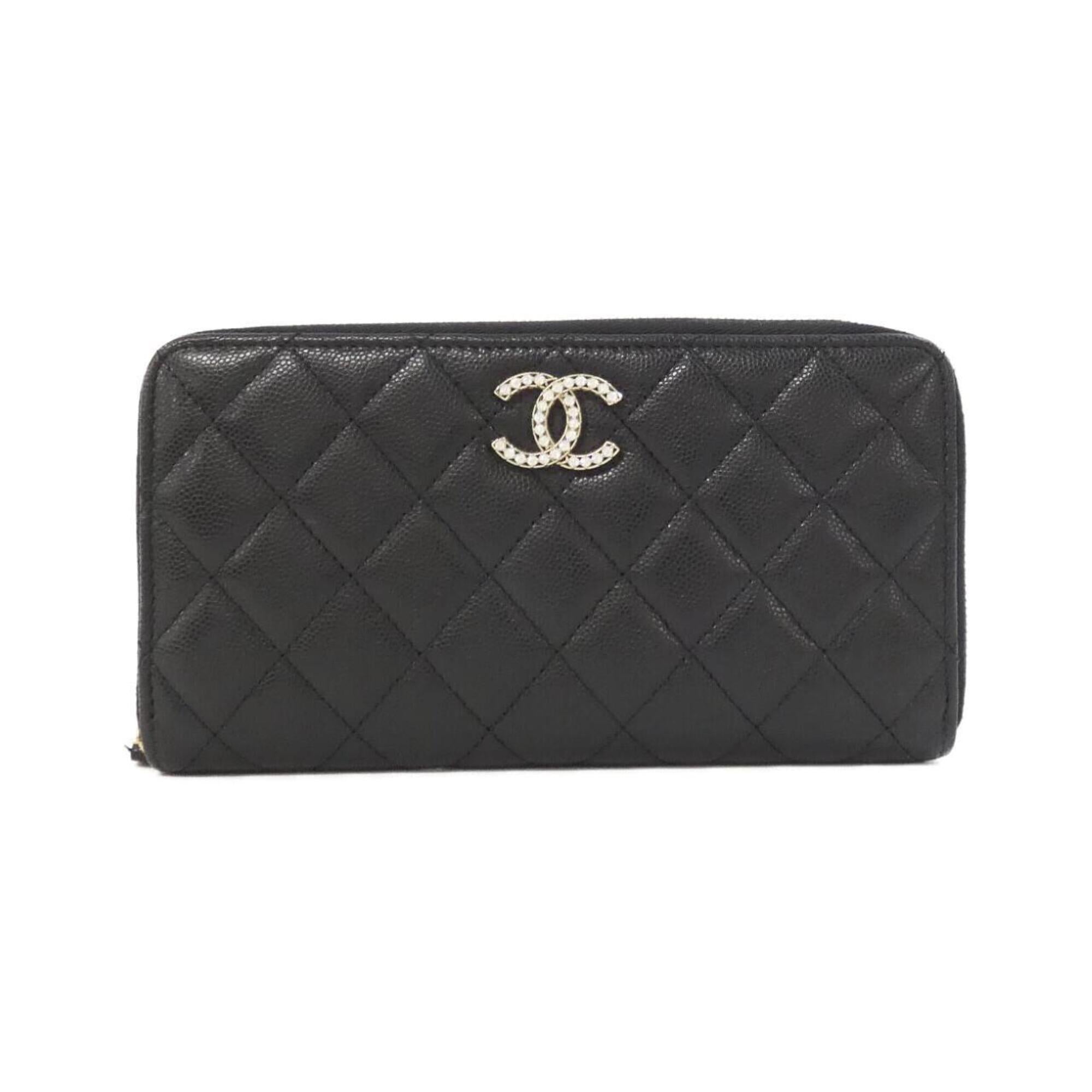 Chanel Black Grained Calfskin Long Wallet (Bi-Fold) (Pre-Owned)