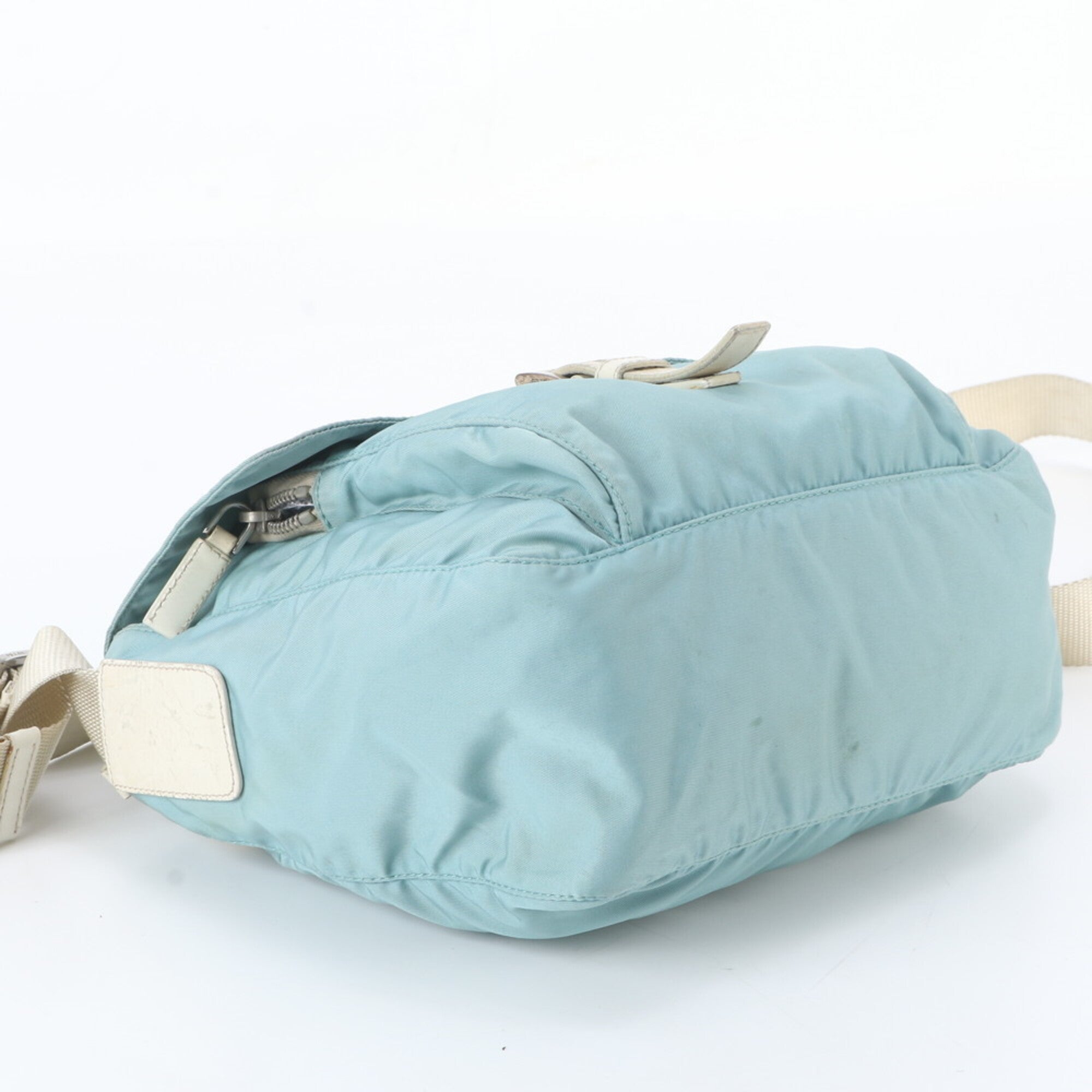 Prada Beige Blue Nylon Leather Shoulder Bag (Pre-Owned)