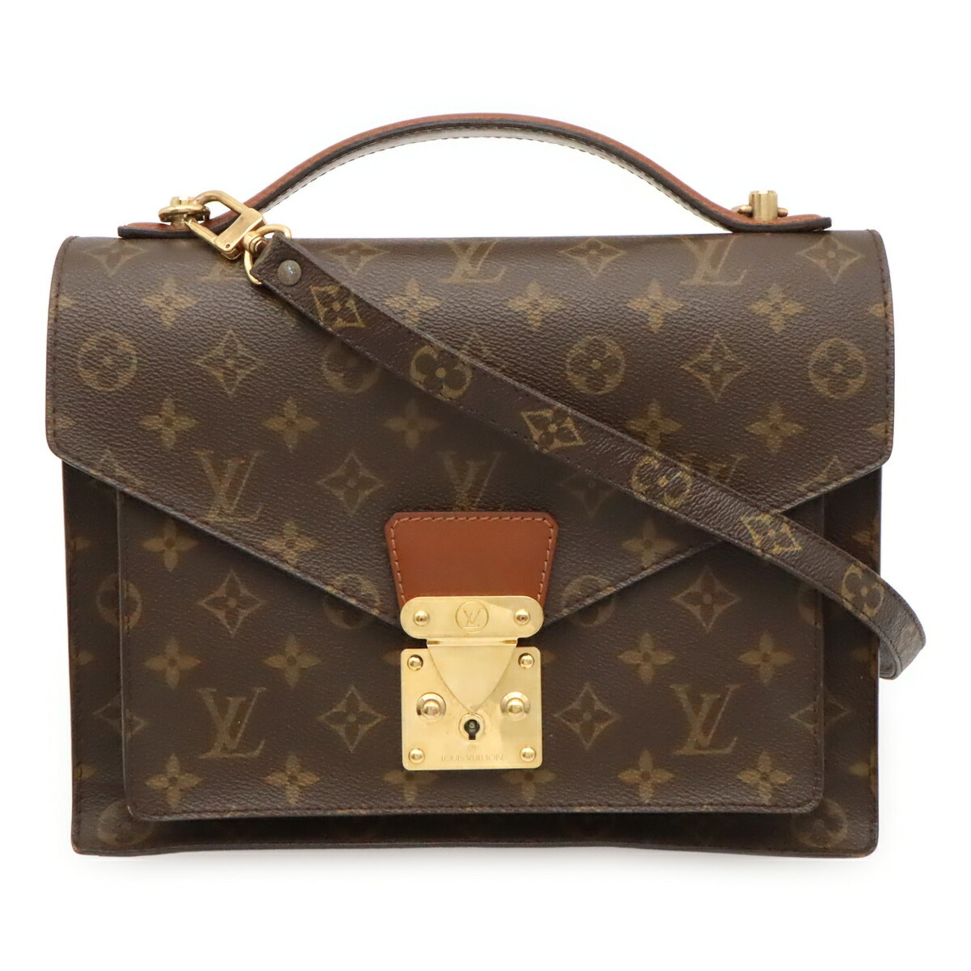 Louis Vuitton Brown Monogram Canvas Clutch Bag Handbag Shoulder Bag (Pre-Owned)