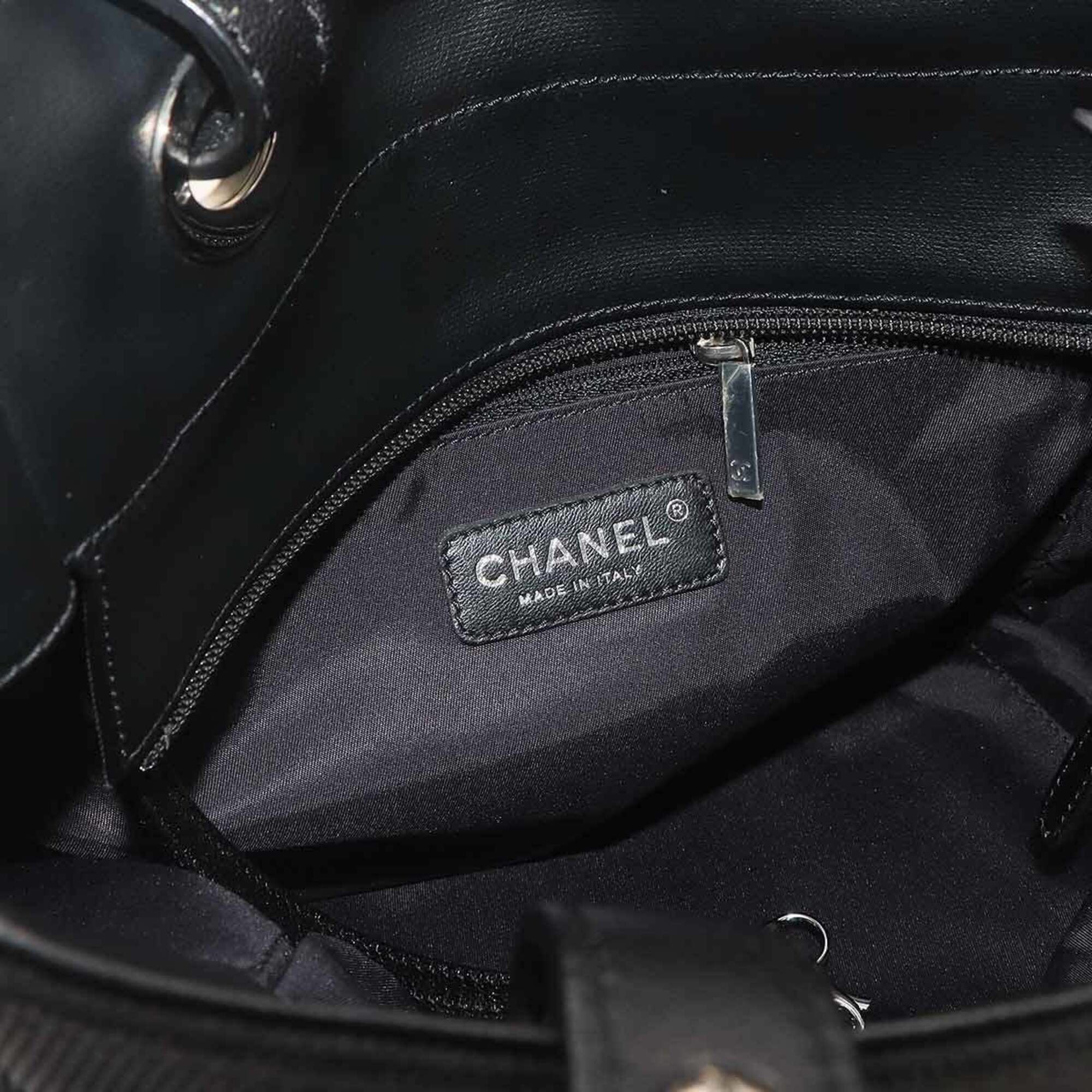 Chanel Paris Biarritz Black Nylon Pvc Leather Handbag Tote Bag (Pre-Owned)