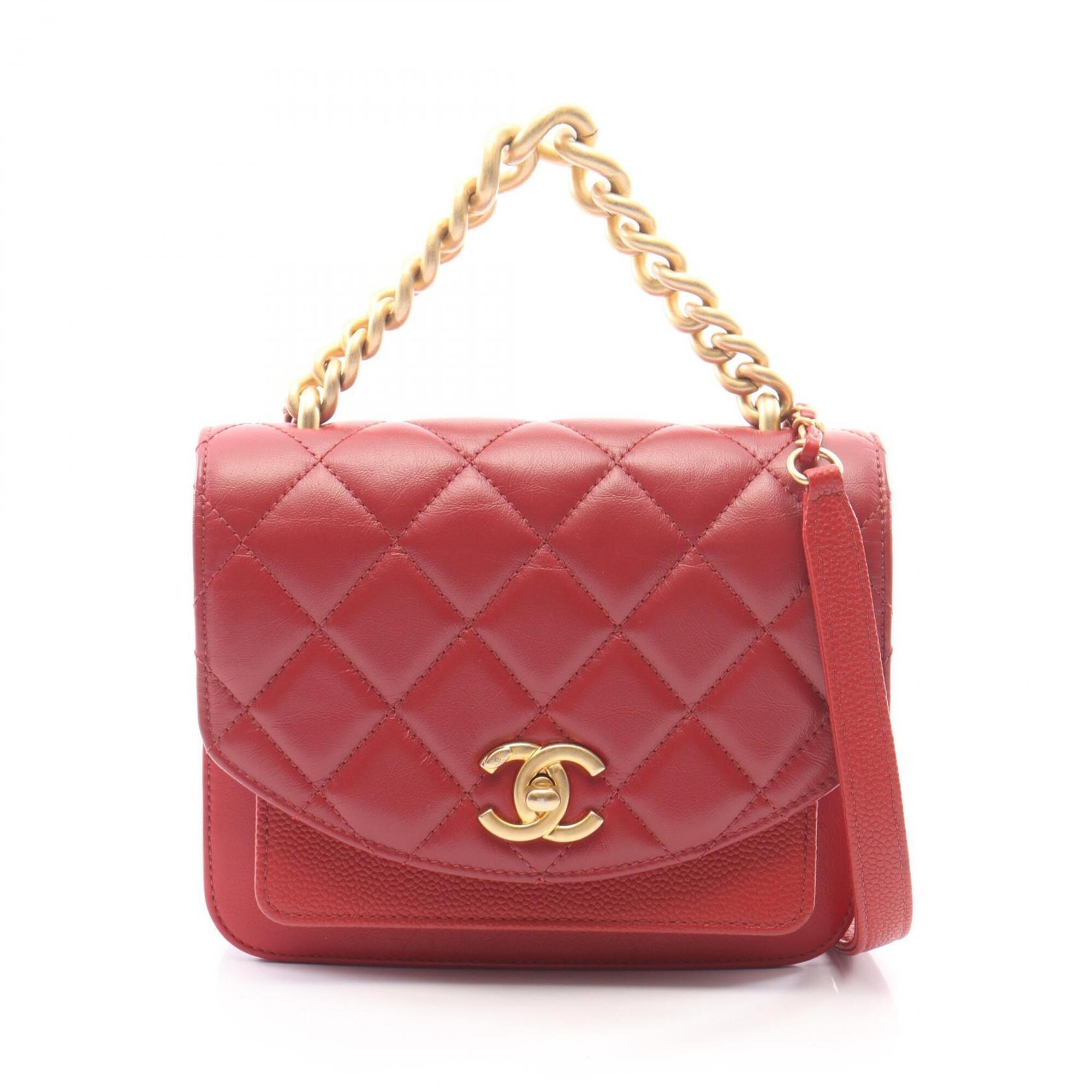 Chanel Red Color Leather Grained Calfskin Handbag Shoulder Bag (Pre-Owned)