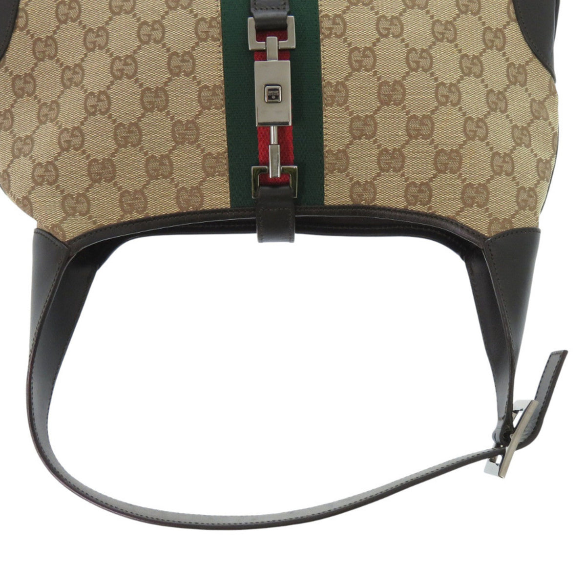 Gucci Beige Black Brown Gg Canvas Leather Shoulder Bag (Pre-Owned)