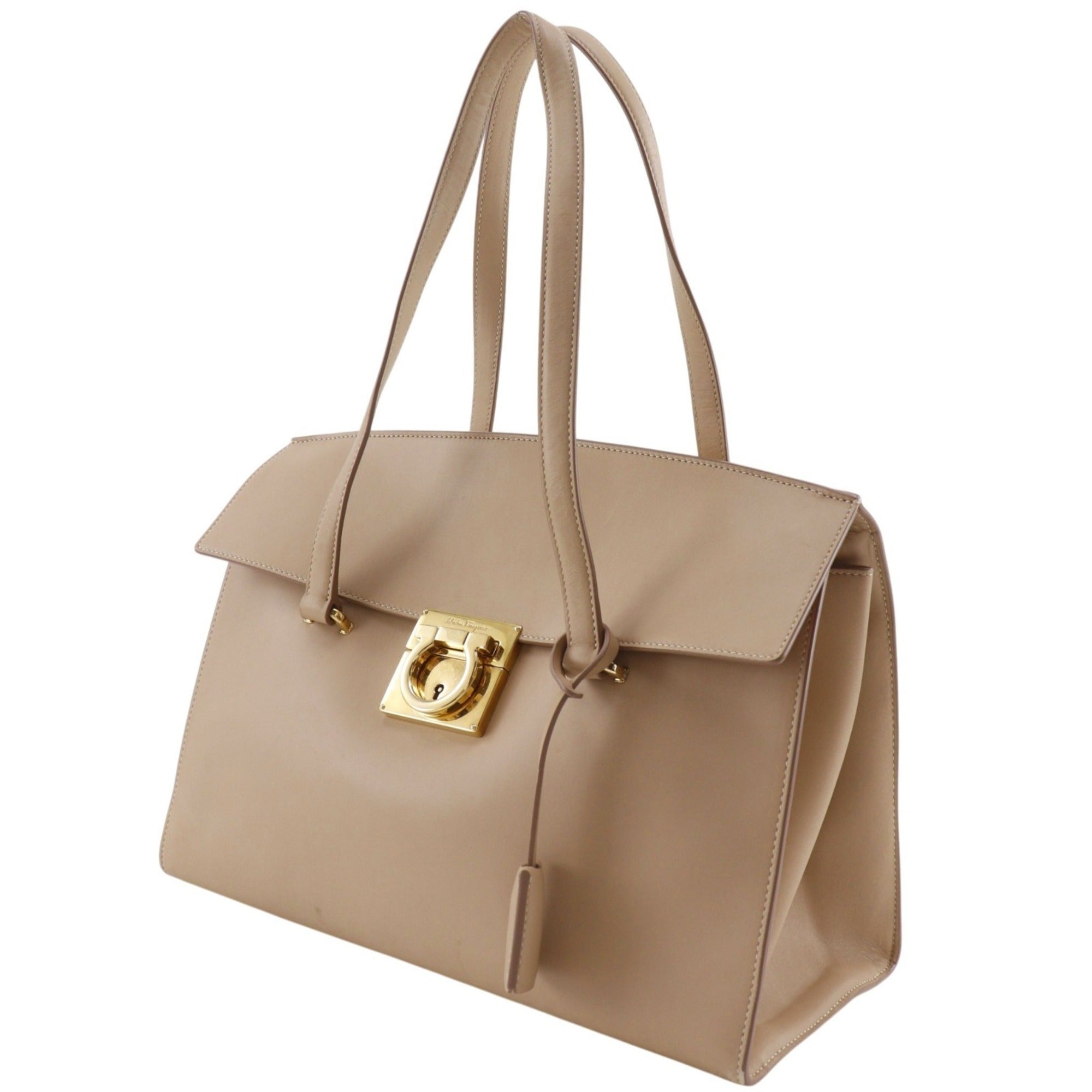 Salvatore Ferragamo Beige Leather Tote Bag (Pre-Owned)