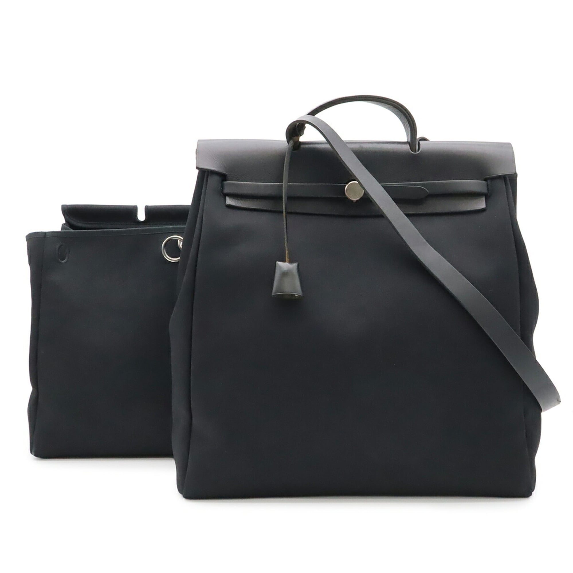 Hermes Black Toile Officier Leather Handbag Shoulder Bag (Pre-Owned)