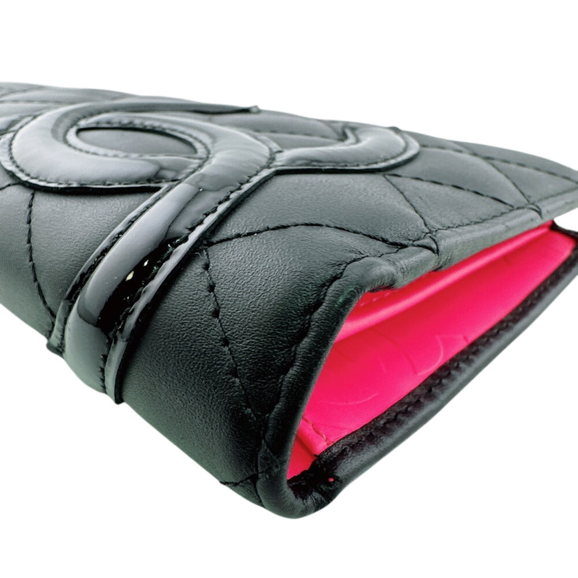 Chanel Black Pink Leather Long Wallet (Bi-Fold) (Pre-Owned)