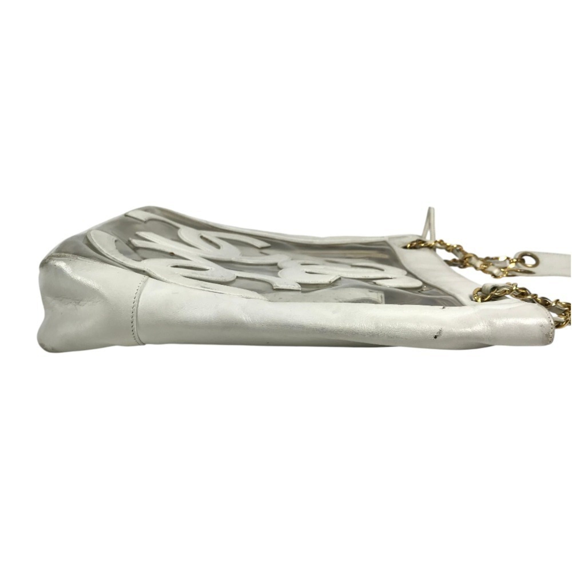 Chanel White Vinyl Leather Shoulder Bag Tote Bag (Pre-Owned)
