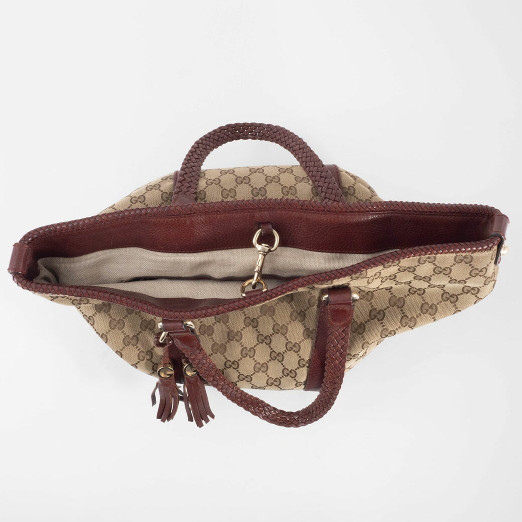 Gucci Gg Canvas Beige Brown Gg Canvas Leather Tote Bag (Pre-Owned)