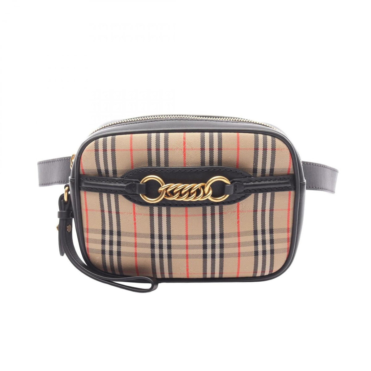 Burberry Beige Black Canvas Leather Fanny Pack Handbag (Pre-Owned)