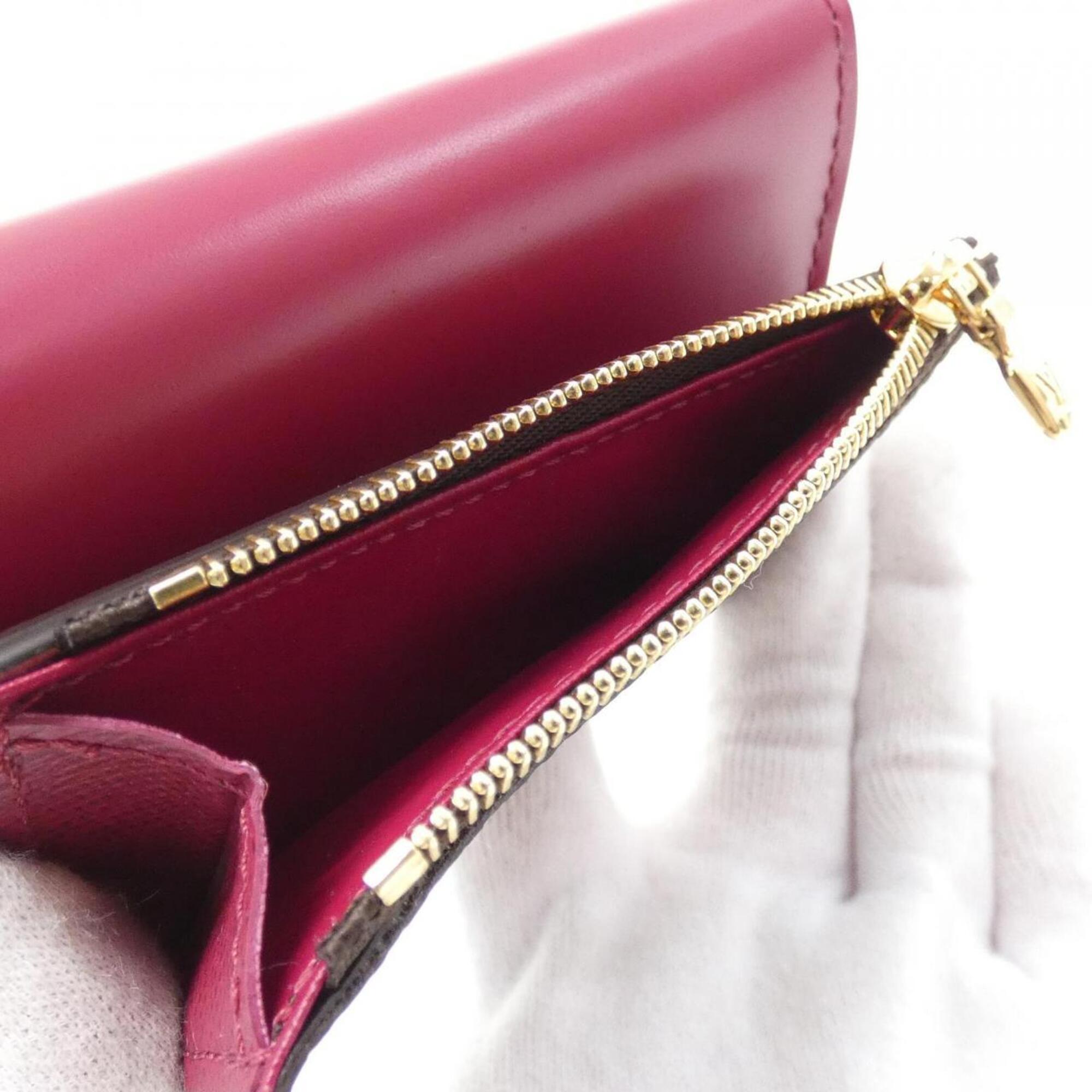 Louis Vuitton Fuchsia Marron Coated Canvas Leather Wallet (Tri-Fold) (Pre-Owned)