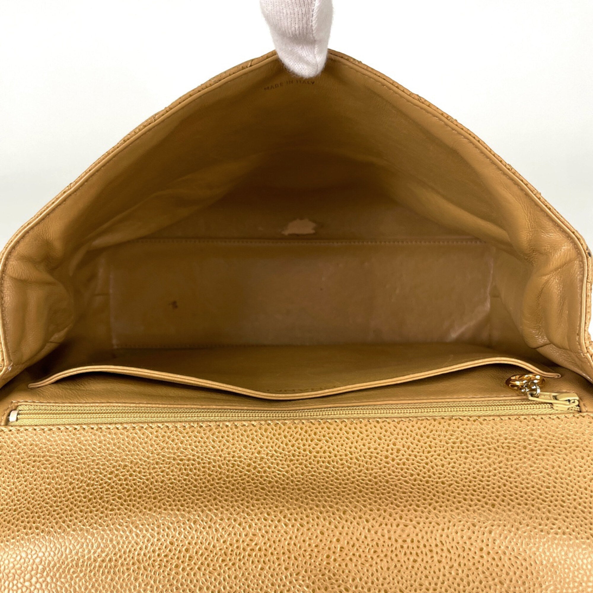 Chanel Beige Grained Calfskin Handbag (Pre-Owned)