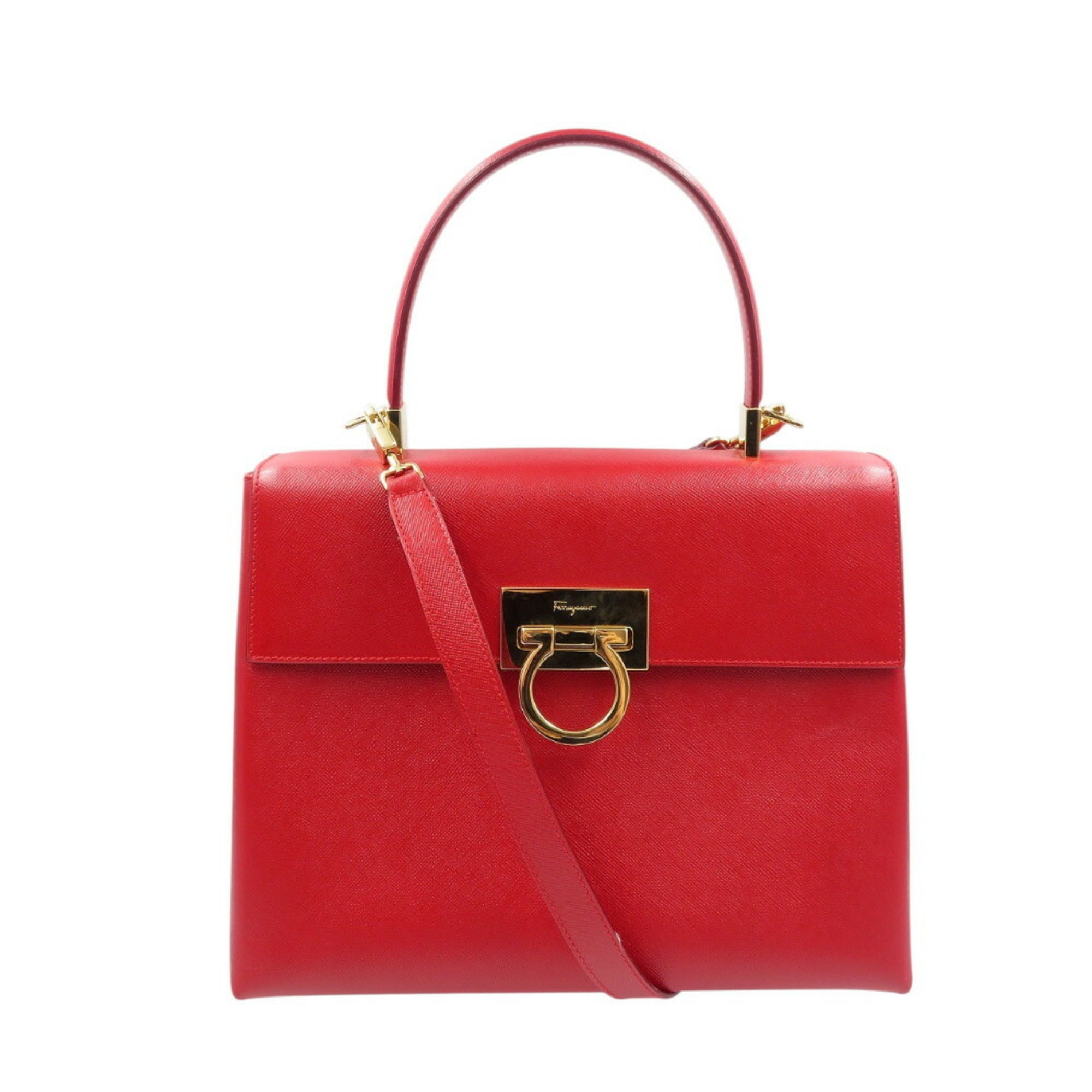 Salvatore Ferragamo Red Color Leather Handbag Shoulder Bag (Pre-Owned)