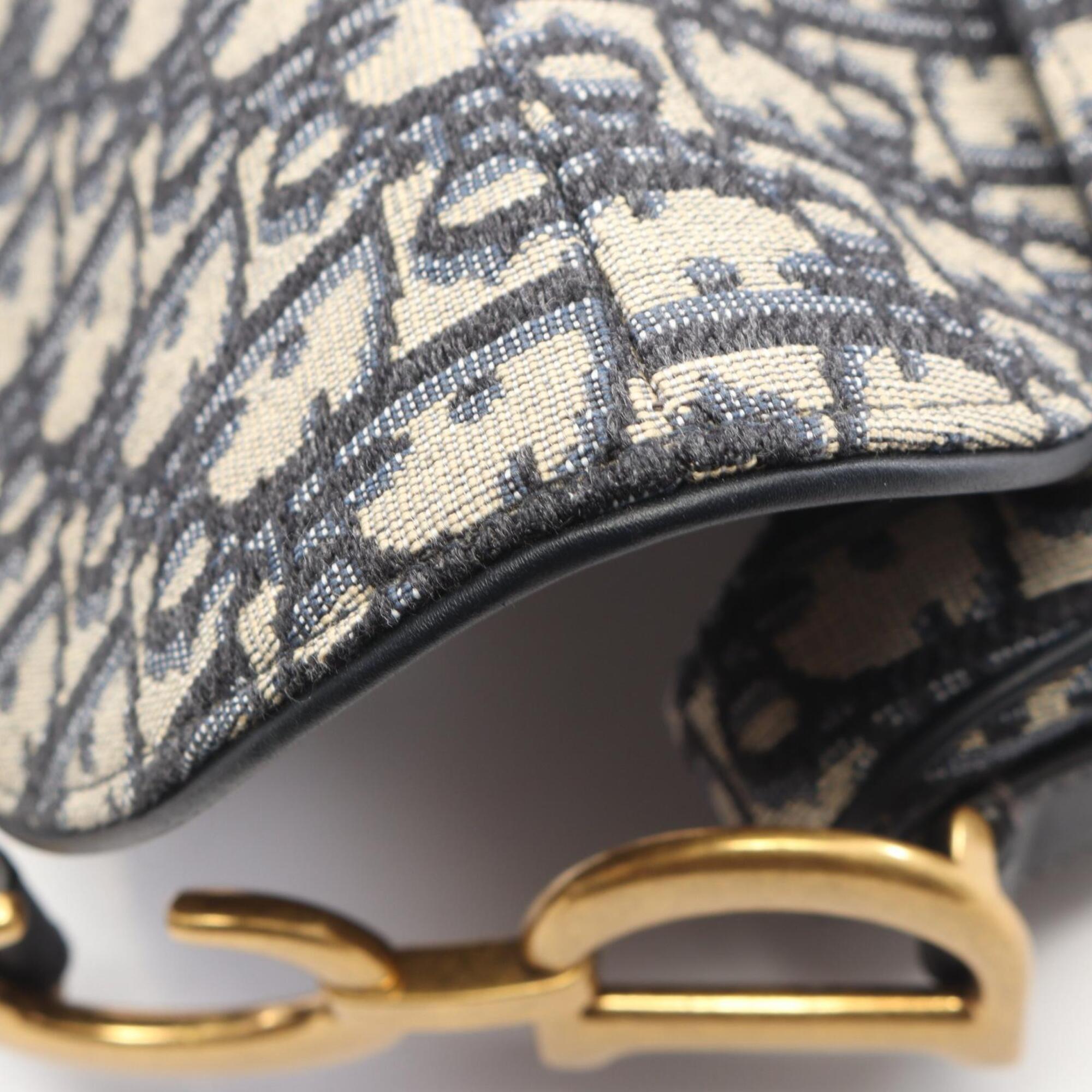 Christian Dior Beige Navy Canvas Leather Handbag Saddle Bag (Pre-Owned)