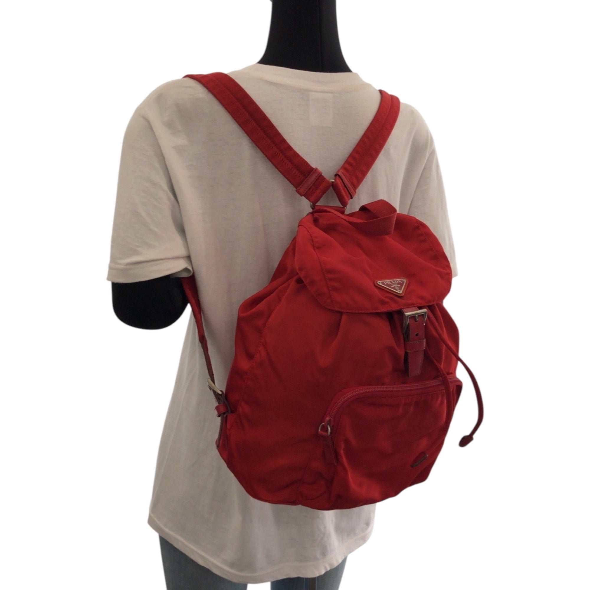 Prada Red Color Nylon Backpack (Pre-Owned)