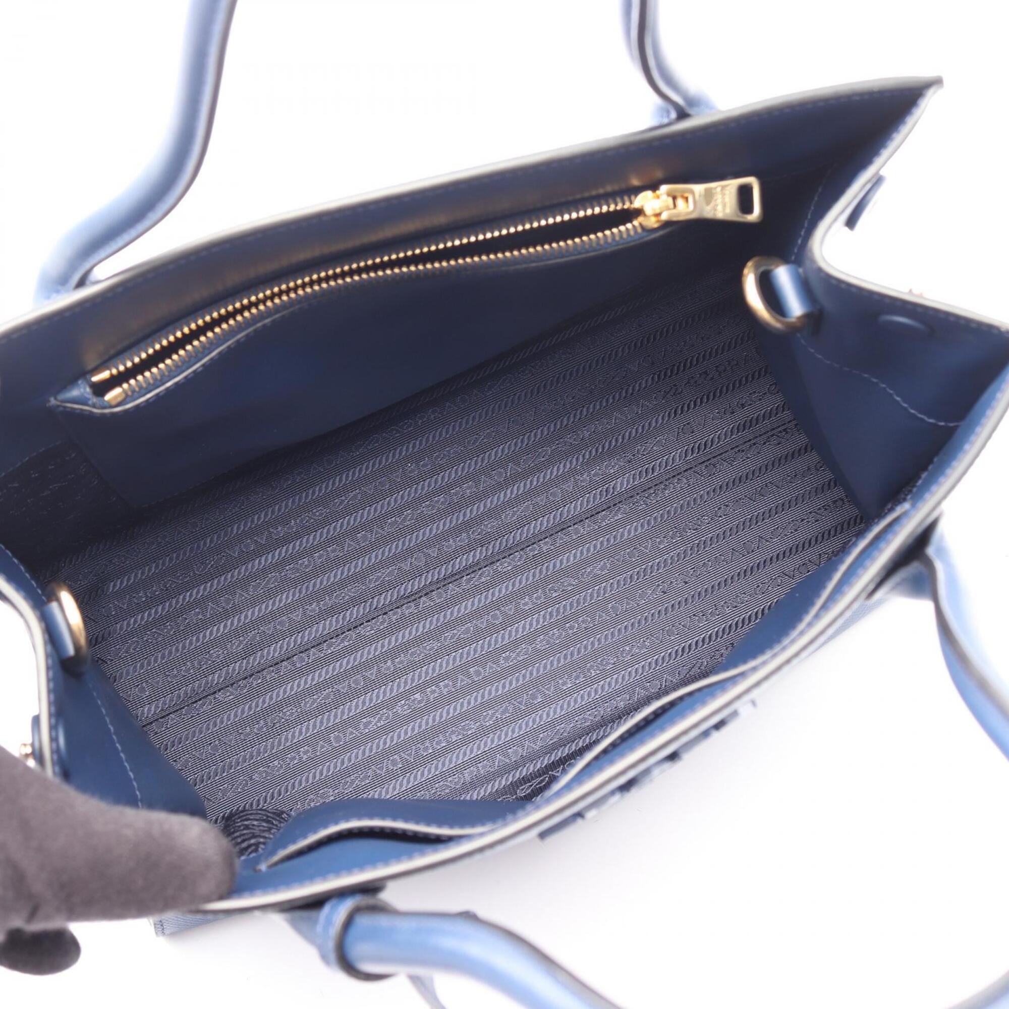 Prada Blue Saffiano Triangle Handbag Pouch (Pre-Owned)