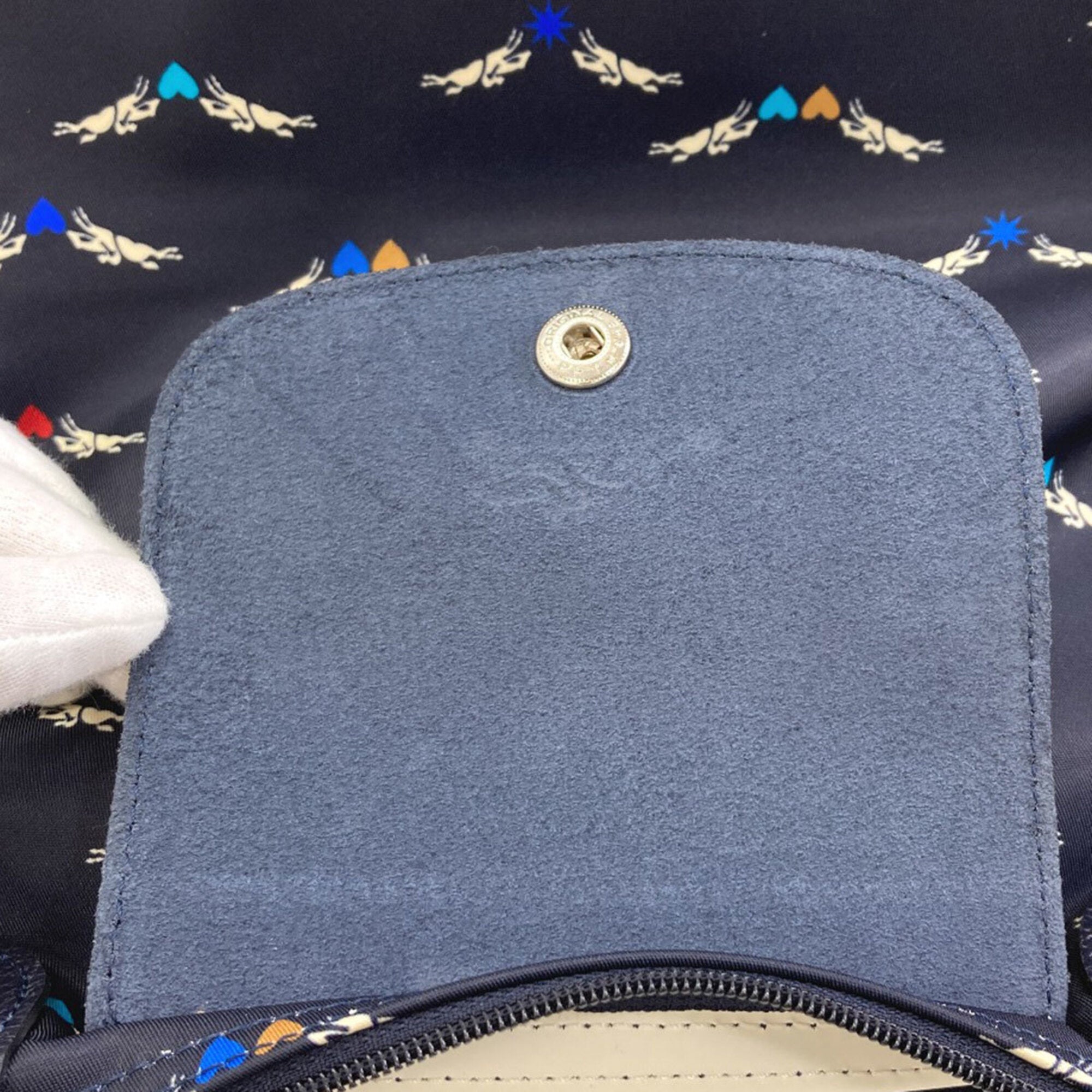 Longchamp Le Pliage Navy Nylon Leather Handbag (Pre-Owned)
