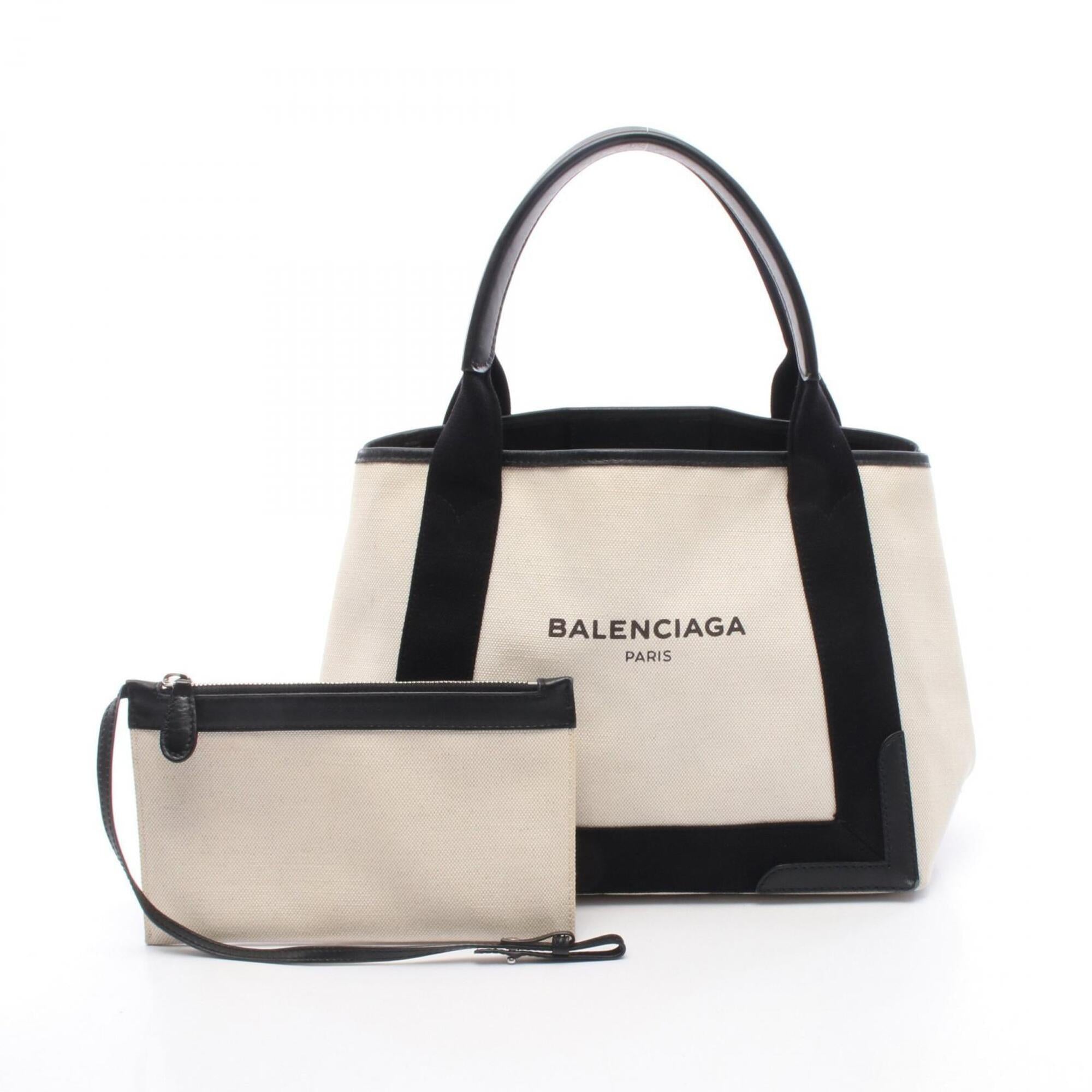 Balenciaga Black White Canvas Leather Handbag Pouch Tote Bag (Pre-Owned)