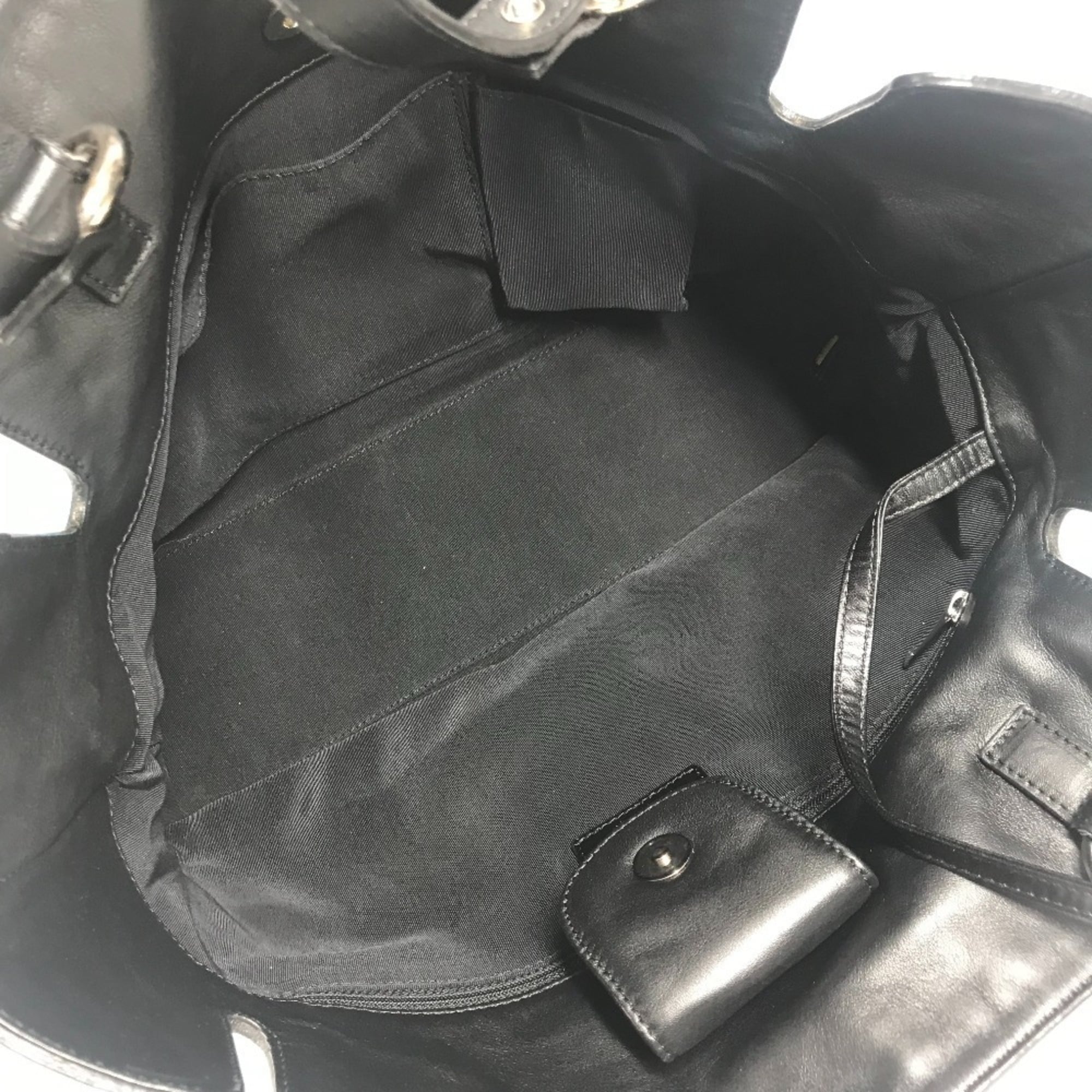 Chanel Black Blue Leather Canvas Shoulder Bag Tote Bag (Pre-Owned)