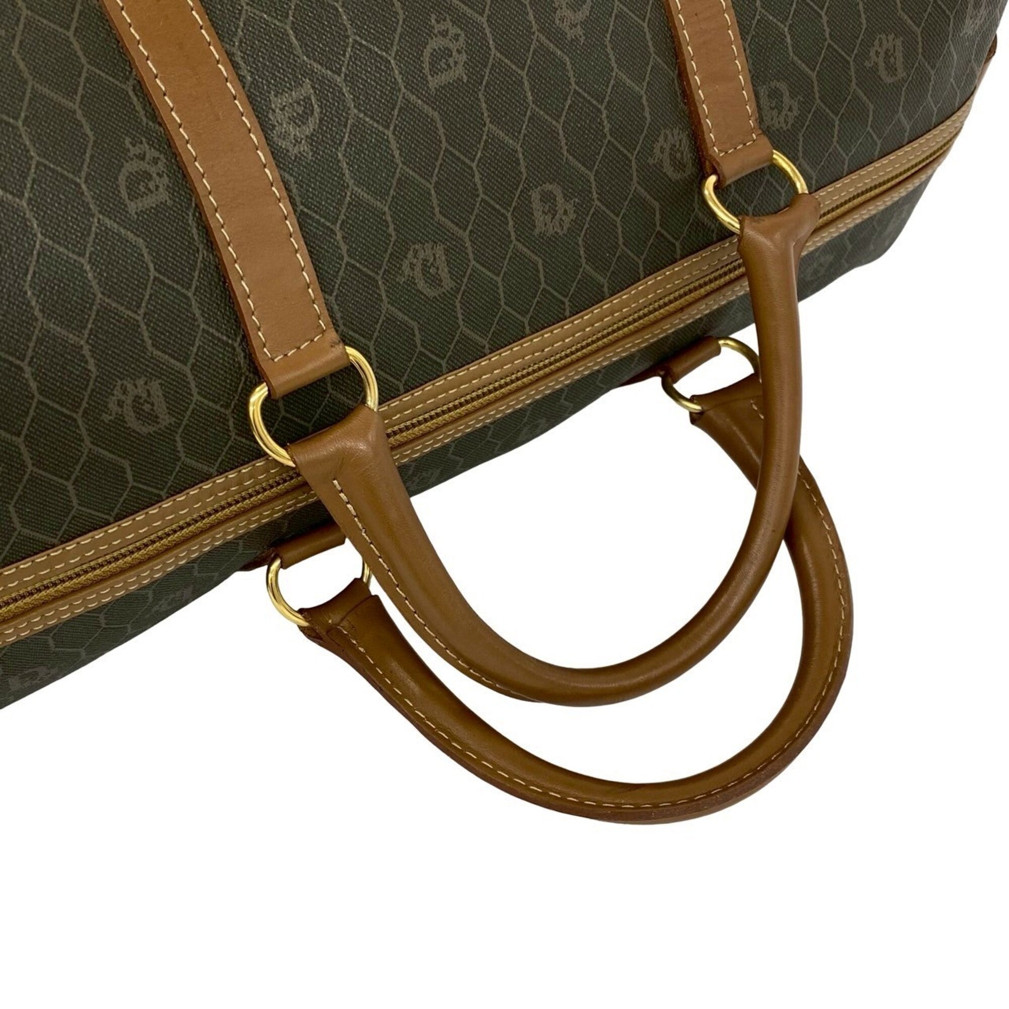 Christian Dior Brown Khaki Leather Pvc Boston Bag (Pre-Owned)