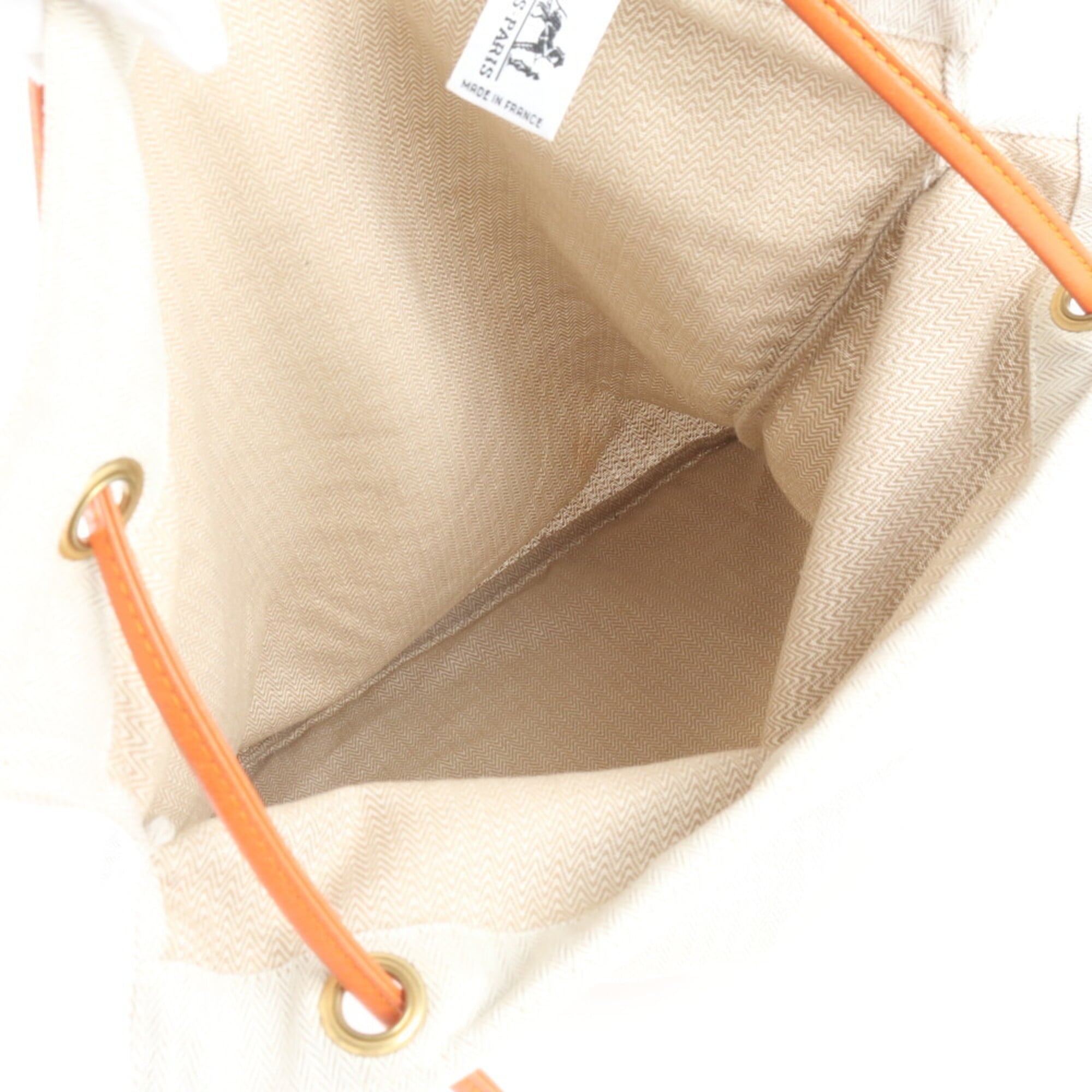 Hermes Beige Orange Leather Canvas Handbag Shoulder Bag (Pre-Owned)