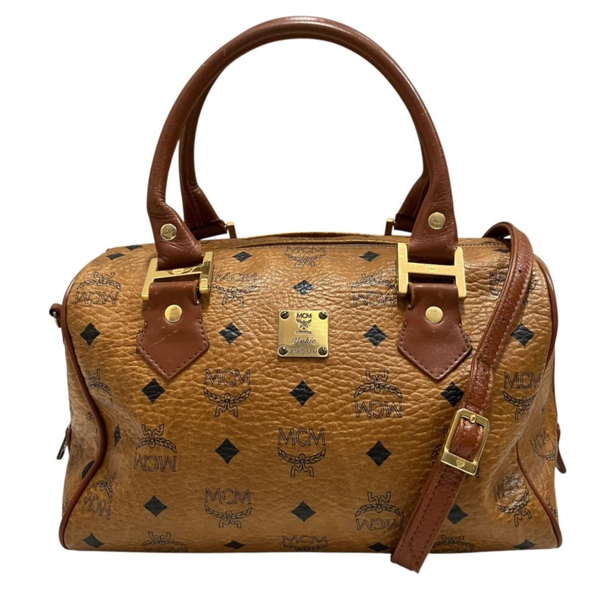 Mcm Visetos Brown Leather Boston Bag (Pre-Owned)