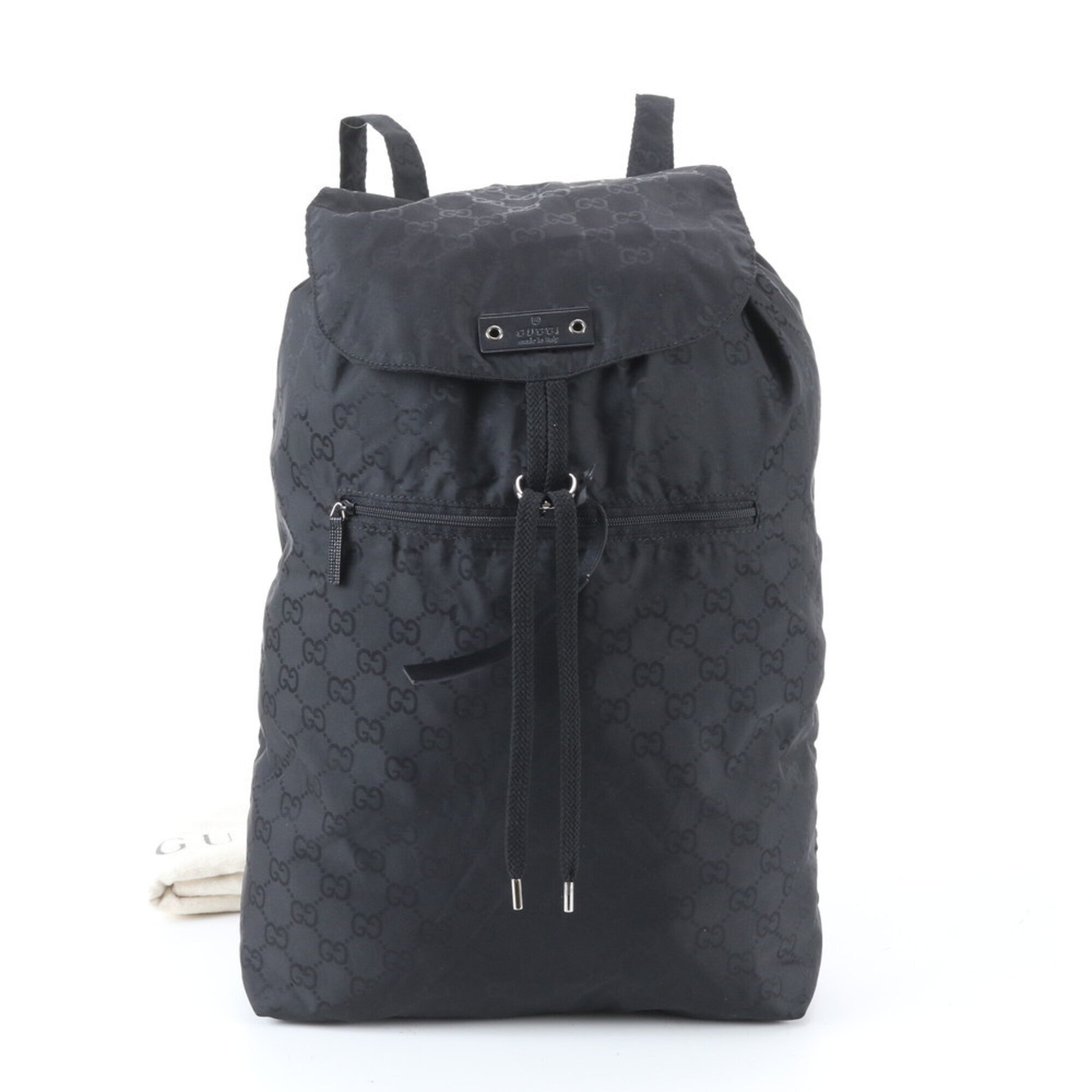 Gucci Black Nylon Leather Backpack Handbag (Pre-Owned)