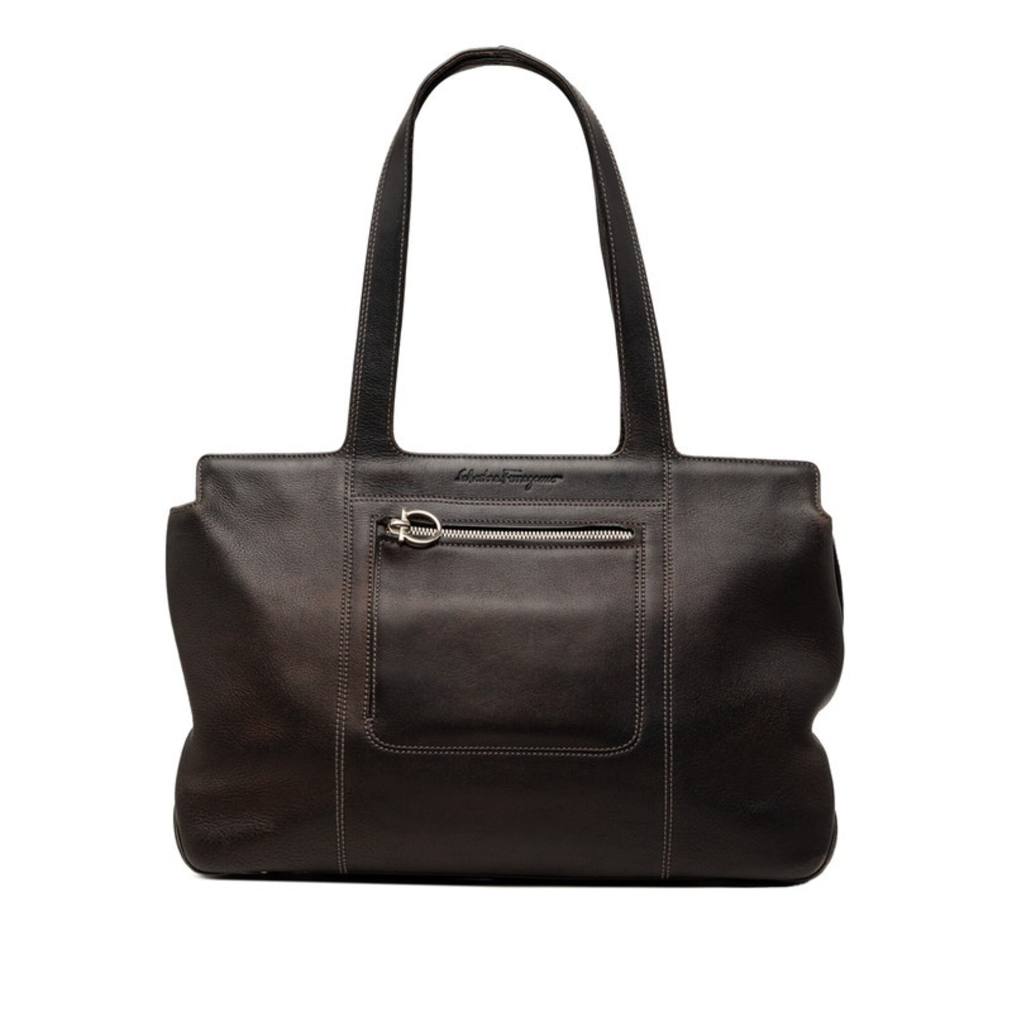Salvatore Ferragamo Brown Leather Shoulder Bag Tote Bag (Pre-Owned)