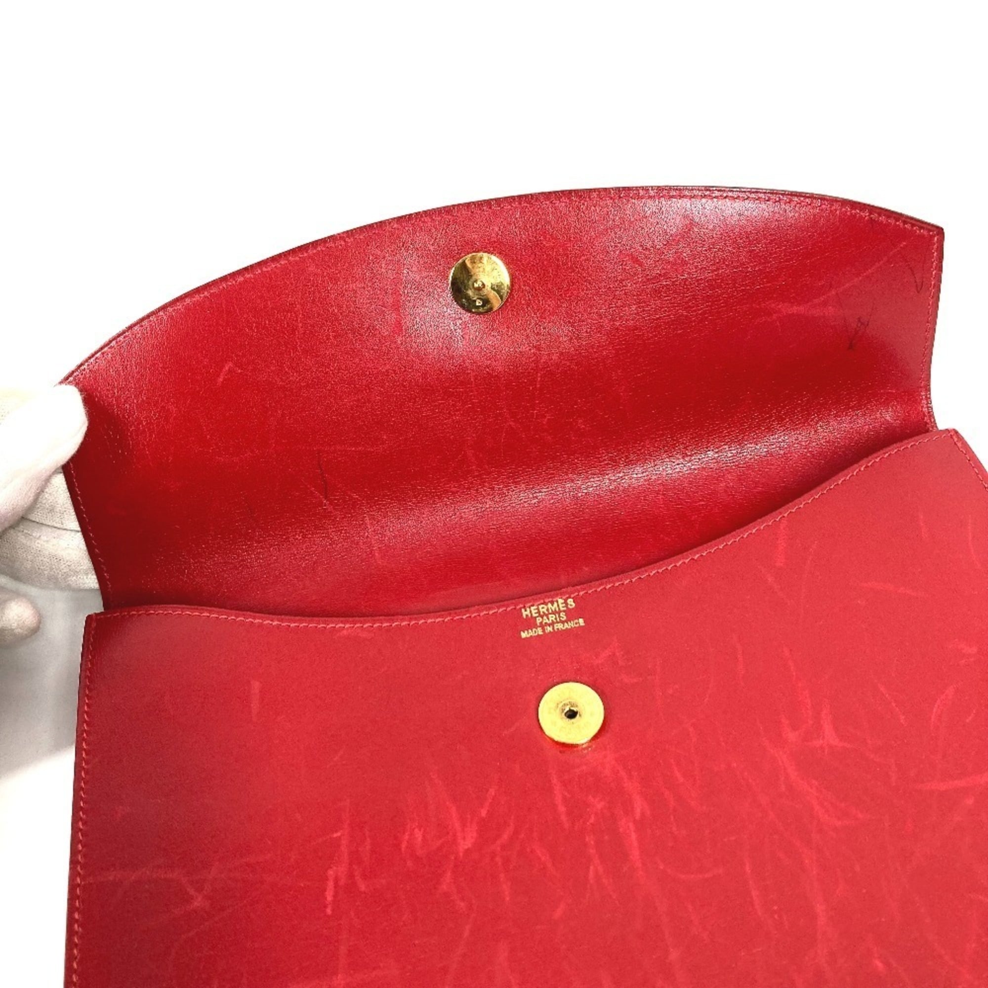 Hermes Red Color Leather Clutch Bag Pochette Pouch (Pre-Owned)