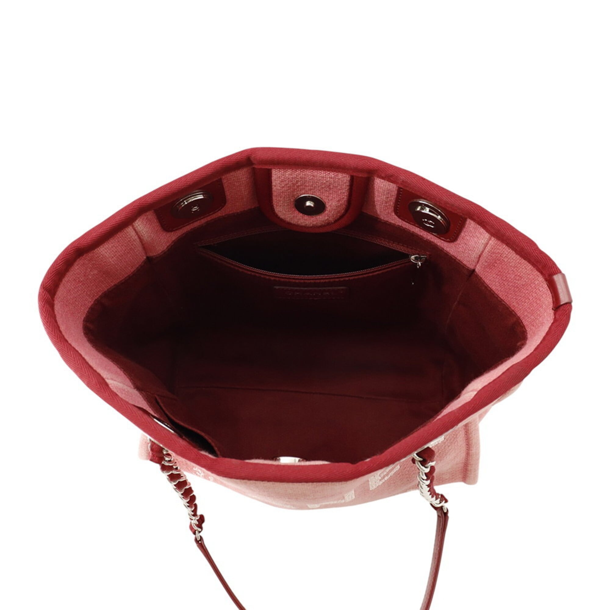 Chanel Pink Red Canvas Leather Handbag Tote Bag (Pre-Owned)