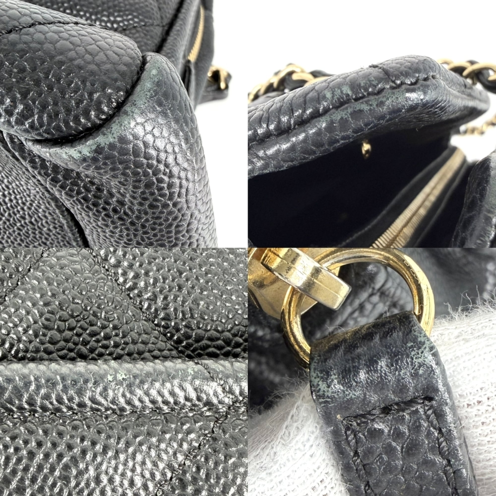 Chanel Black White Grained Calfskin Handbag (Pre-Owned)
