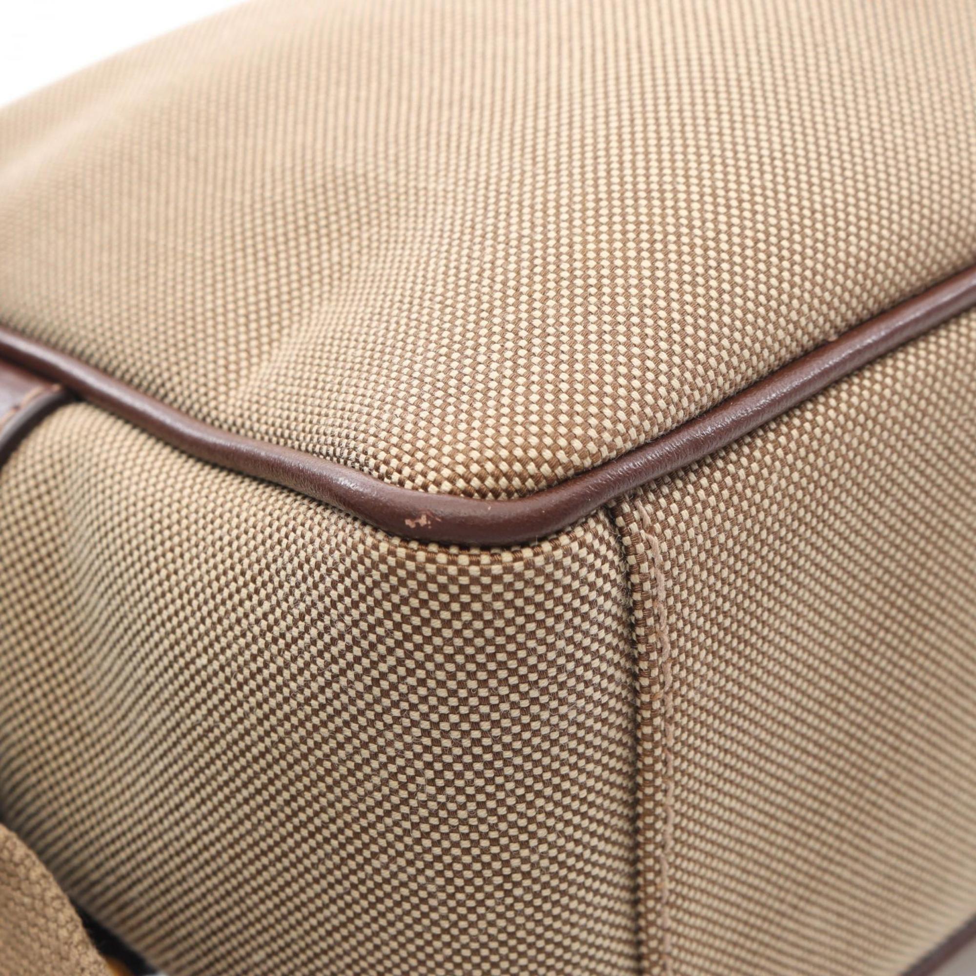 Prada Beige Brown Canvas Leather Handbag Shoulder Bag (Pre-Owned)
