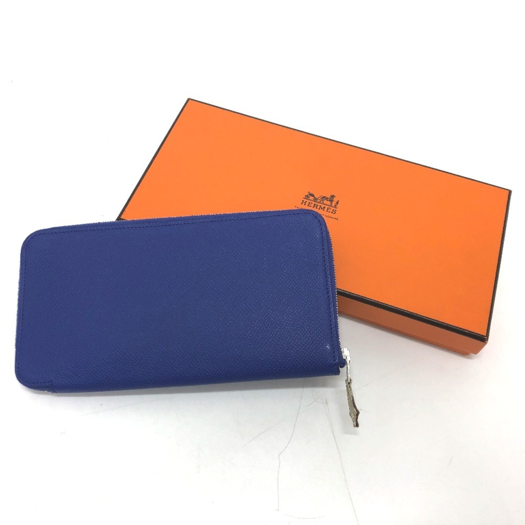 Hermes Silk'in Blue Epsom Leather Long Wallet (Bi-Fold) (Pre-Owned)