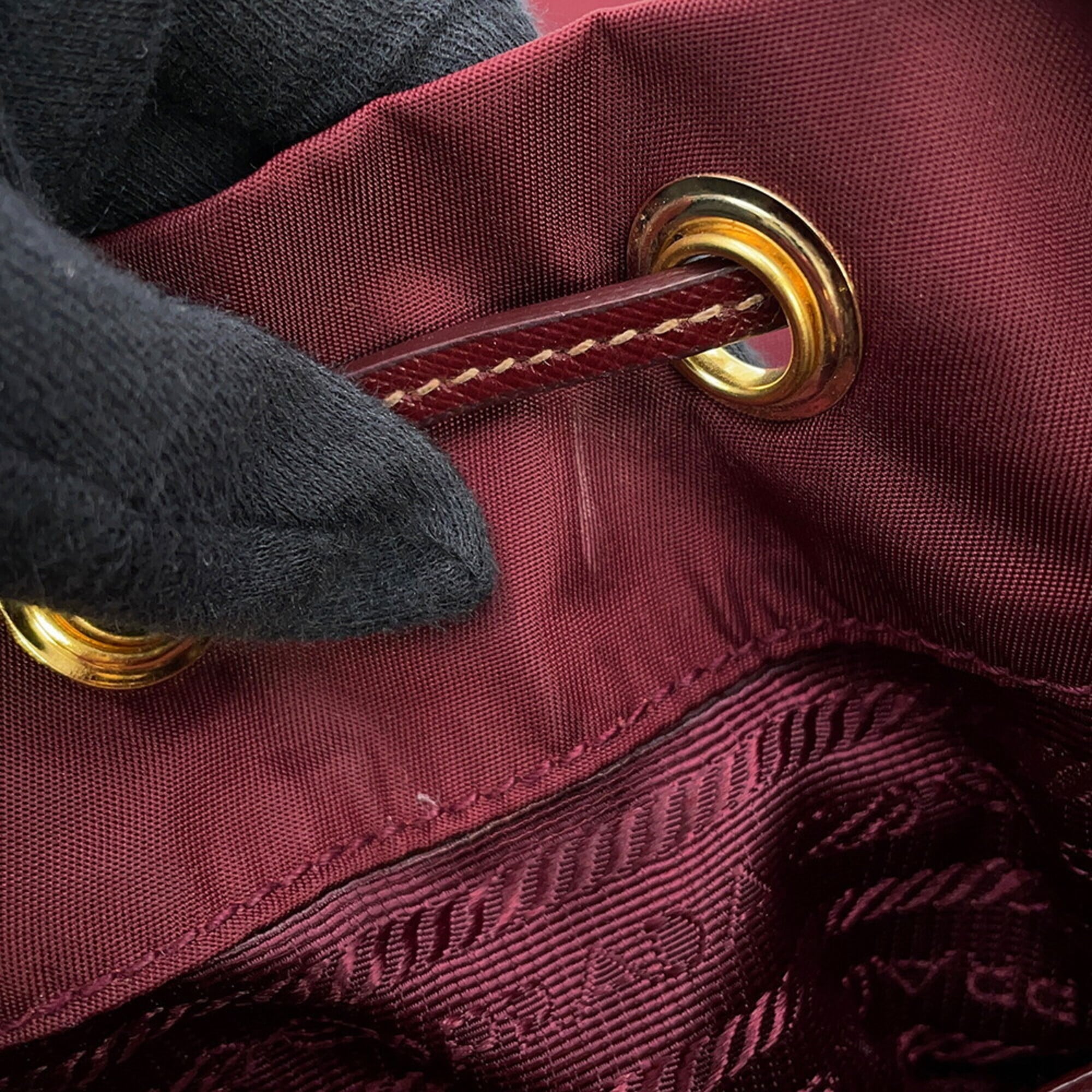 Prada Bordeaux Nylon Leather Backpack Handbag (Pre-Owned)