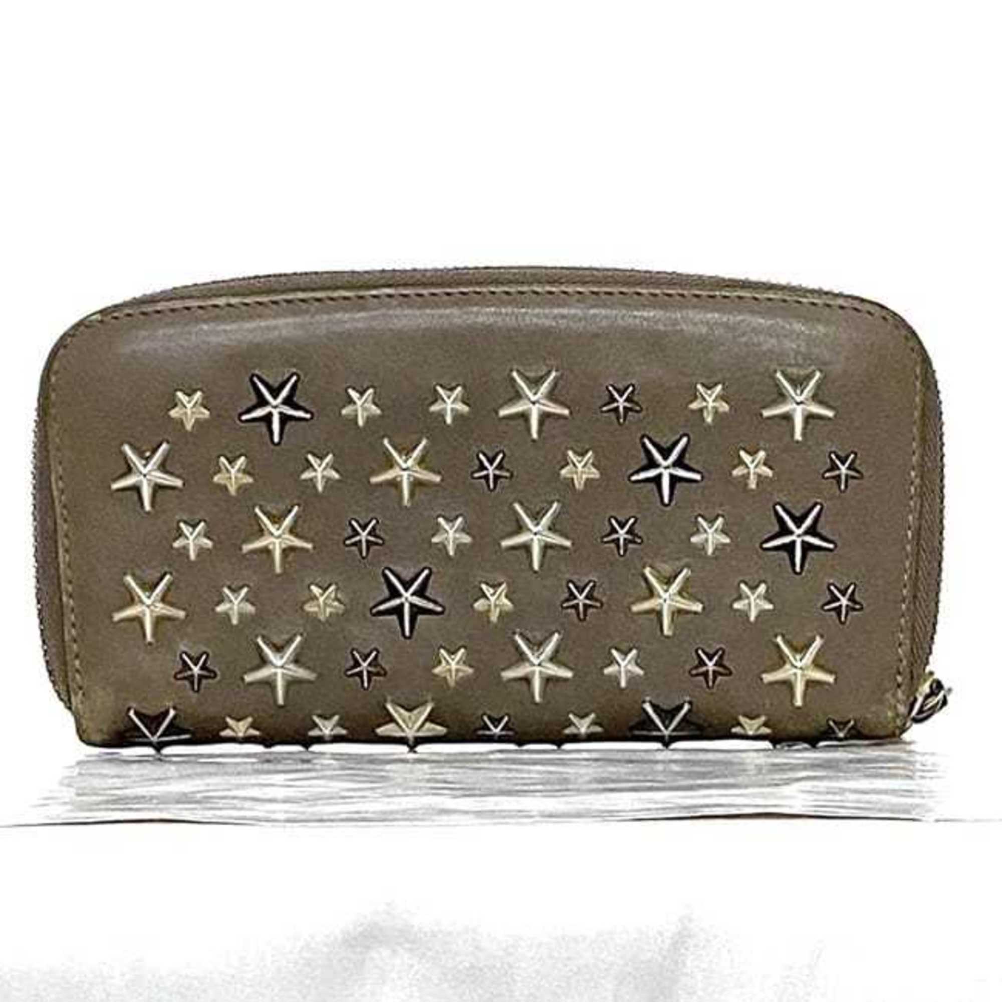 Jimmy Choo Beige Leather Long Wallet (Bi-Fold) (Pre-Owned)