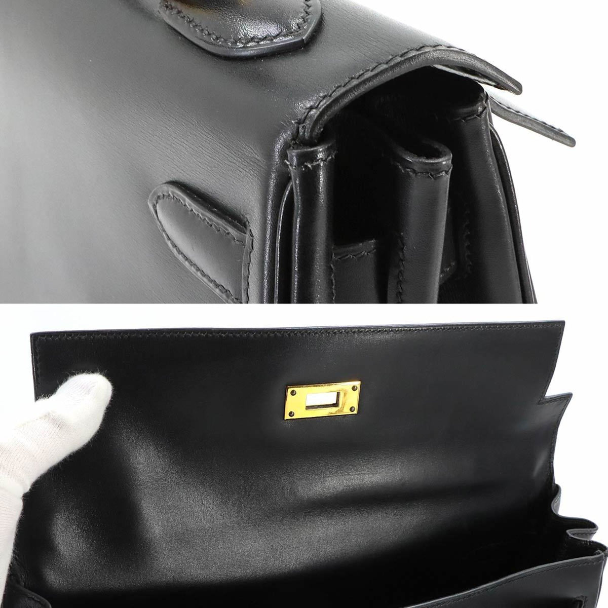 Hermes Black Box Calf Leather Handbag (Pre-Owned)